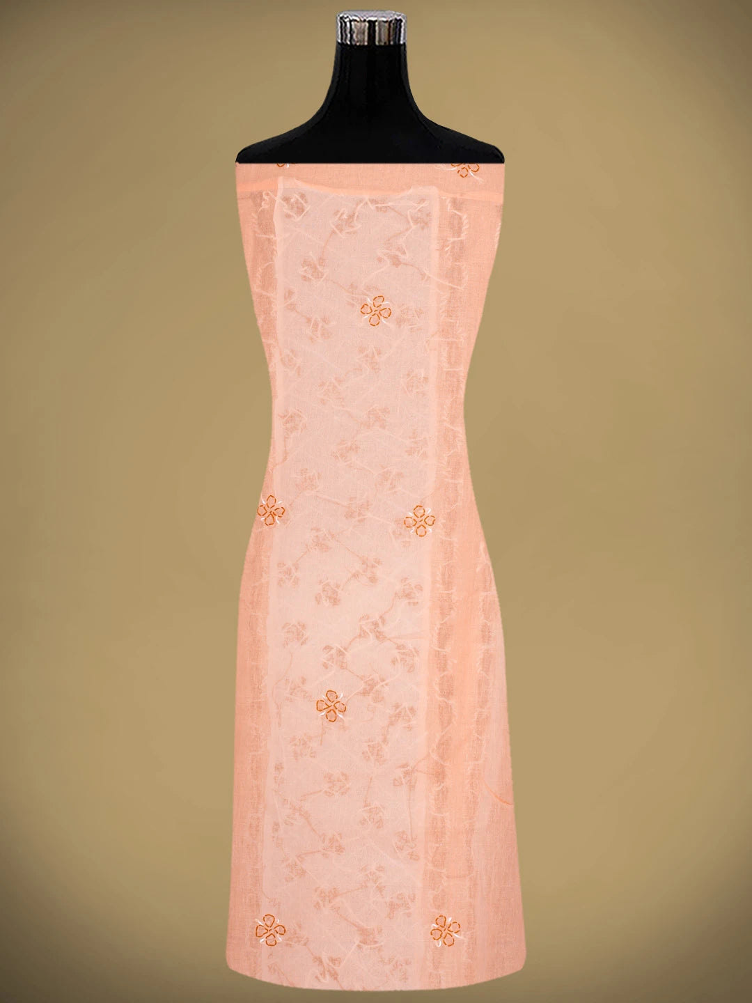 Ada Hand Embroidered Peach Cotton Lucknowi Chikankari Unstitched Suit Piece 01A913270
