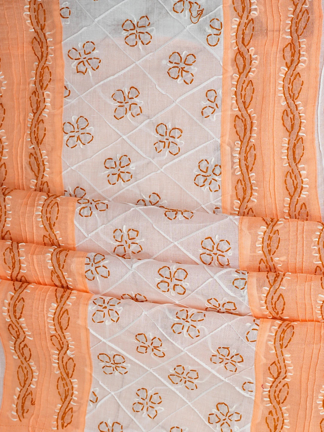 Ada Hand Embroidered Peach Cotton Lucknowi Chikankari Unstitched Suit Piece 01A913270