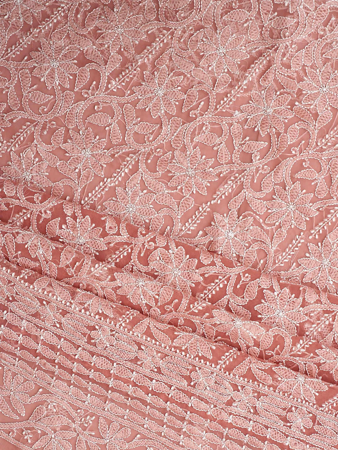 Ada Hand Embroidered Dusty Peach Georgette Lucknowi Chikankari Unstitched Suit Piece 01A916040