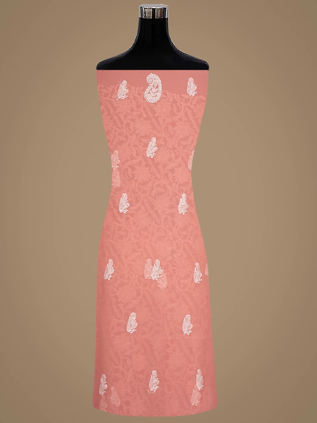 Ada Hand Embroidered Dusty Peach Georgette Lucknowi Chikankari Unstitched Suit Piece 01A916040