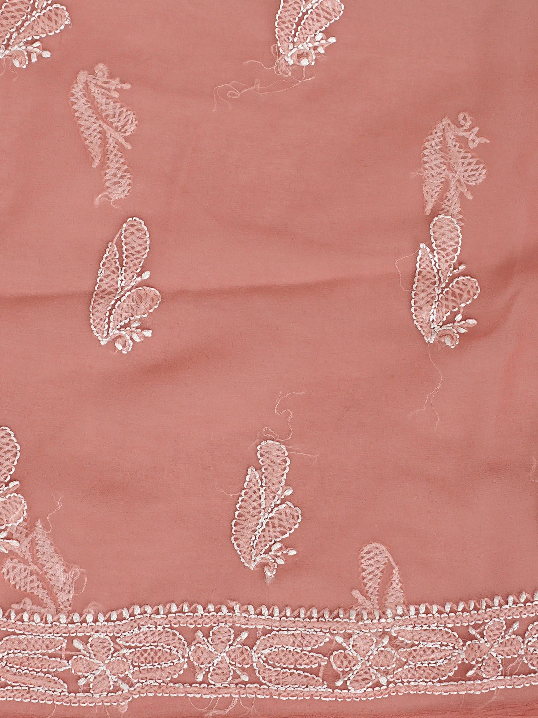 Ada Hand Embroidered Dusty Peach Georgette Lucknowi Chikankari Unstitched Suit Piece 01A916040