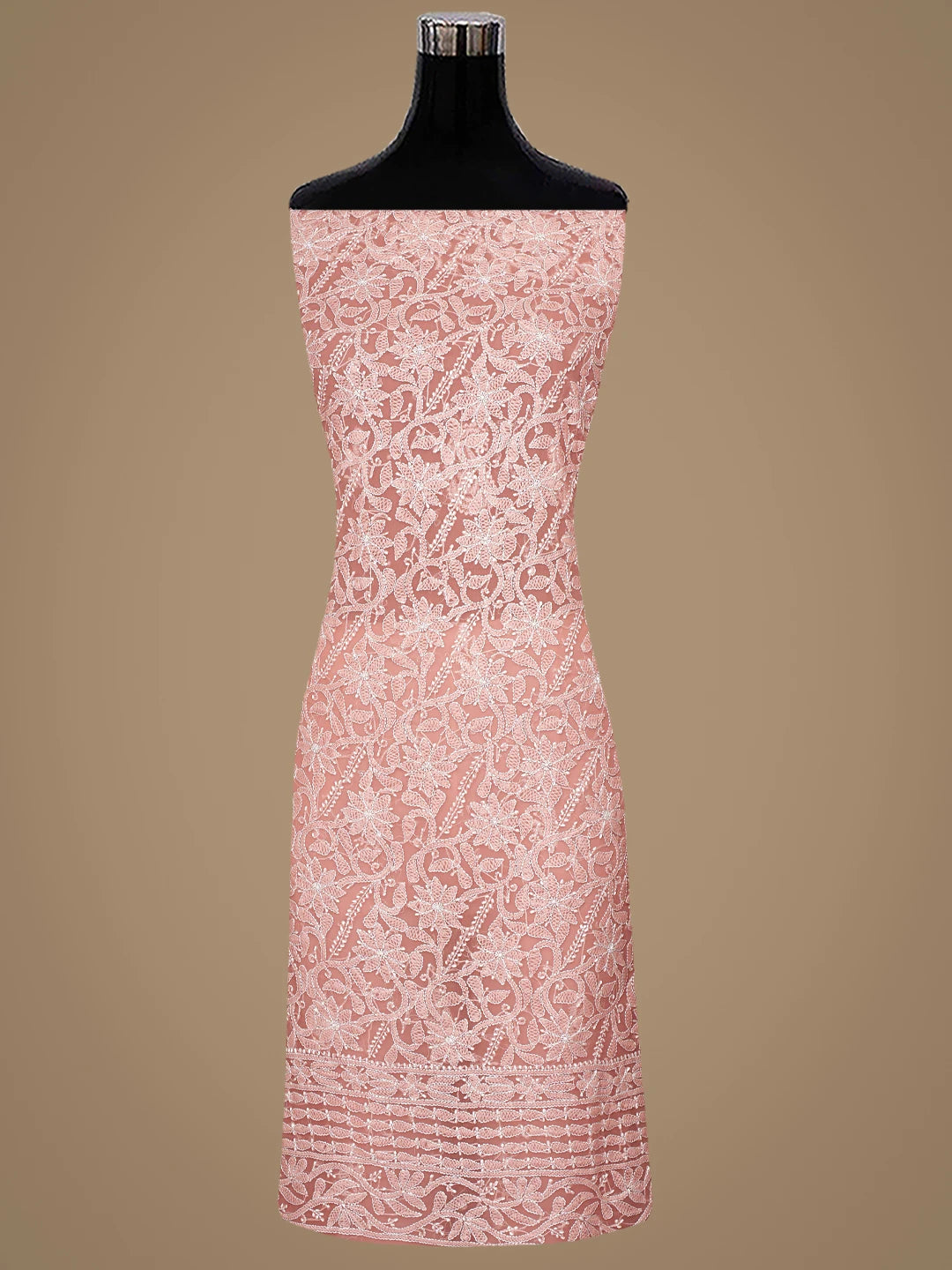 Ada Hand Embroidered Dusty Peach Georgette Lucknowi Chikankari Unstitched Suit Piece 01A916040
