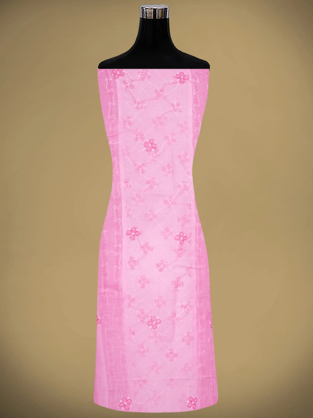 Ada Hand Embroidered Pink Cotton Lucknowi Chikankari Unstitched Suit Piece with Chiffon Dupatta 01A883324