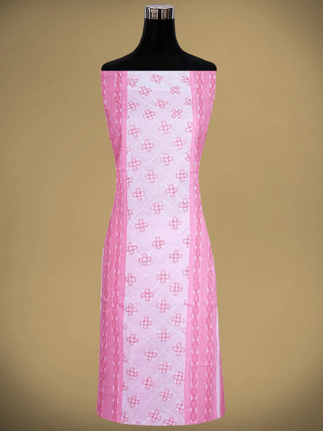 Ada Hand Embroidered Pink Cotton Lucknowi Chikankari Unstitched Suit Piece with Chiffon Dupatta 01A883324