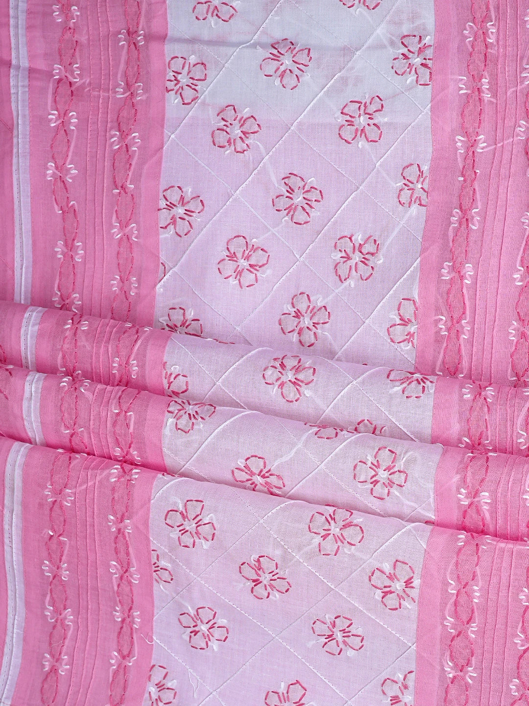 Ada Hand Embroidered Pink Cotton Lucknowi Chikankari Unstitched Suit Piece with Chiffon Dupatta 01A883324