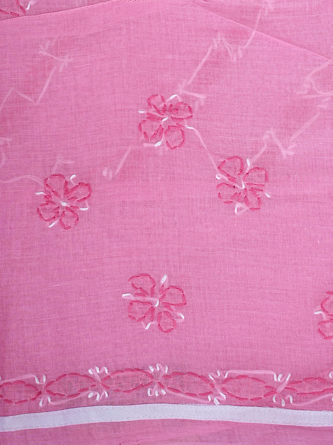 Ada Hand Embroidered Pink Cotton Lucknowi Chikankari Unstitched Suit Piece with Chiffon Dupatta 01A883324