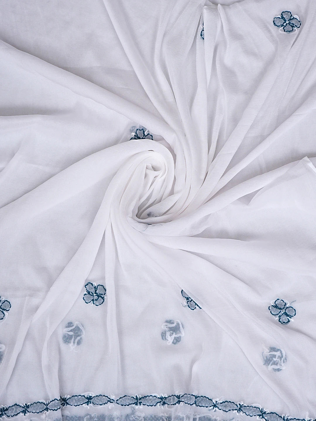 Ada Hand Embroidered Blue Cotton Lucknowi Chikankari Unstitched Suit Piece with Chiffon Dupatta 01A913266