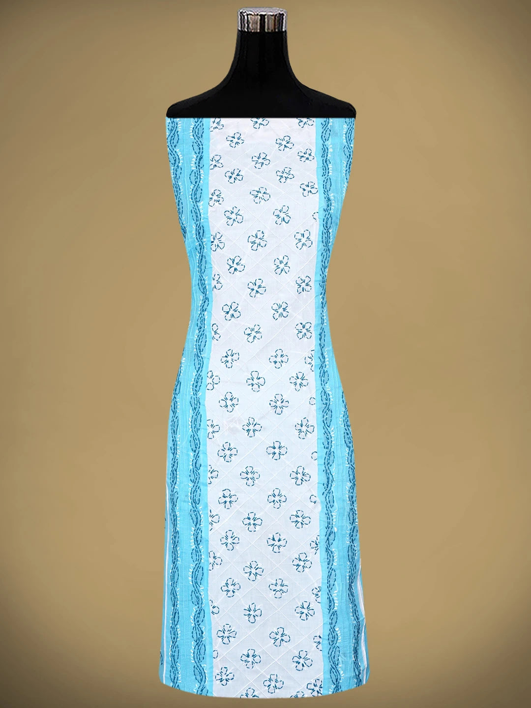 Ada Hand Embroidered Blue Cotton Lucknowi Chikankari Unstitched Suit Piece with Chiffon Dupatta 01A913266