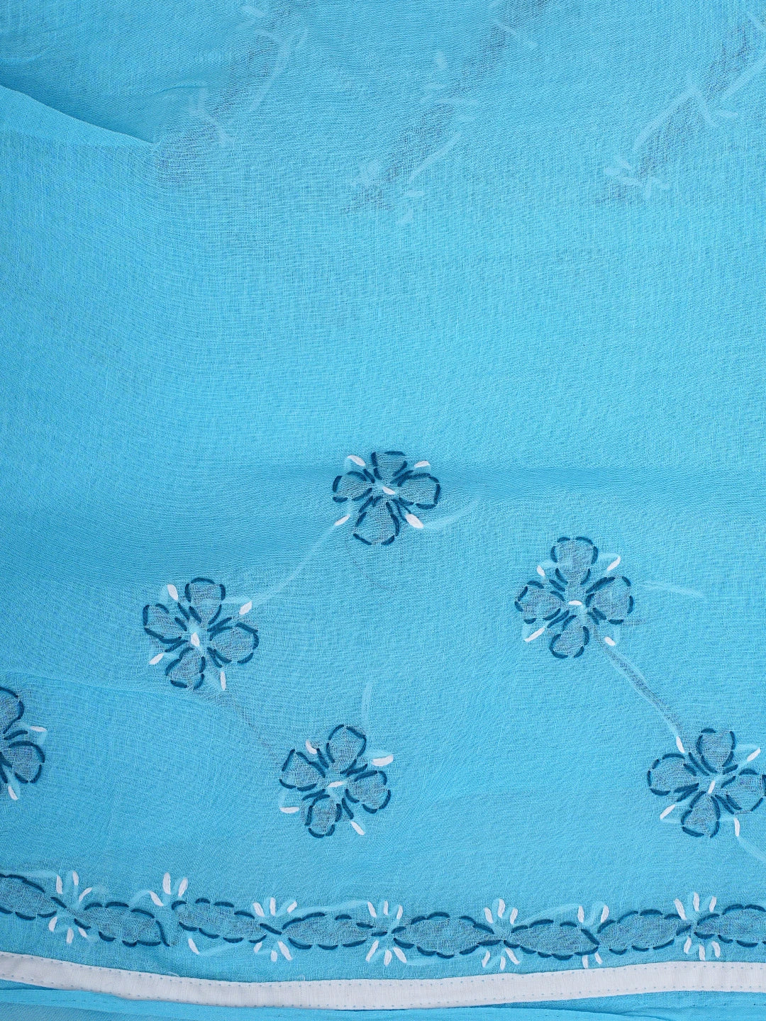 Ada Hand Embroidered Blue Cotton Lucknowi Chikankari Unstitched Suit Piece with Chiffon Dupatta 01A913266