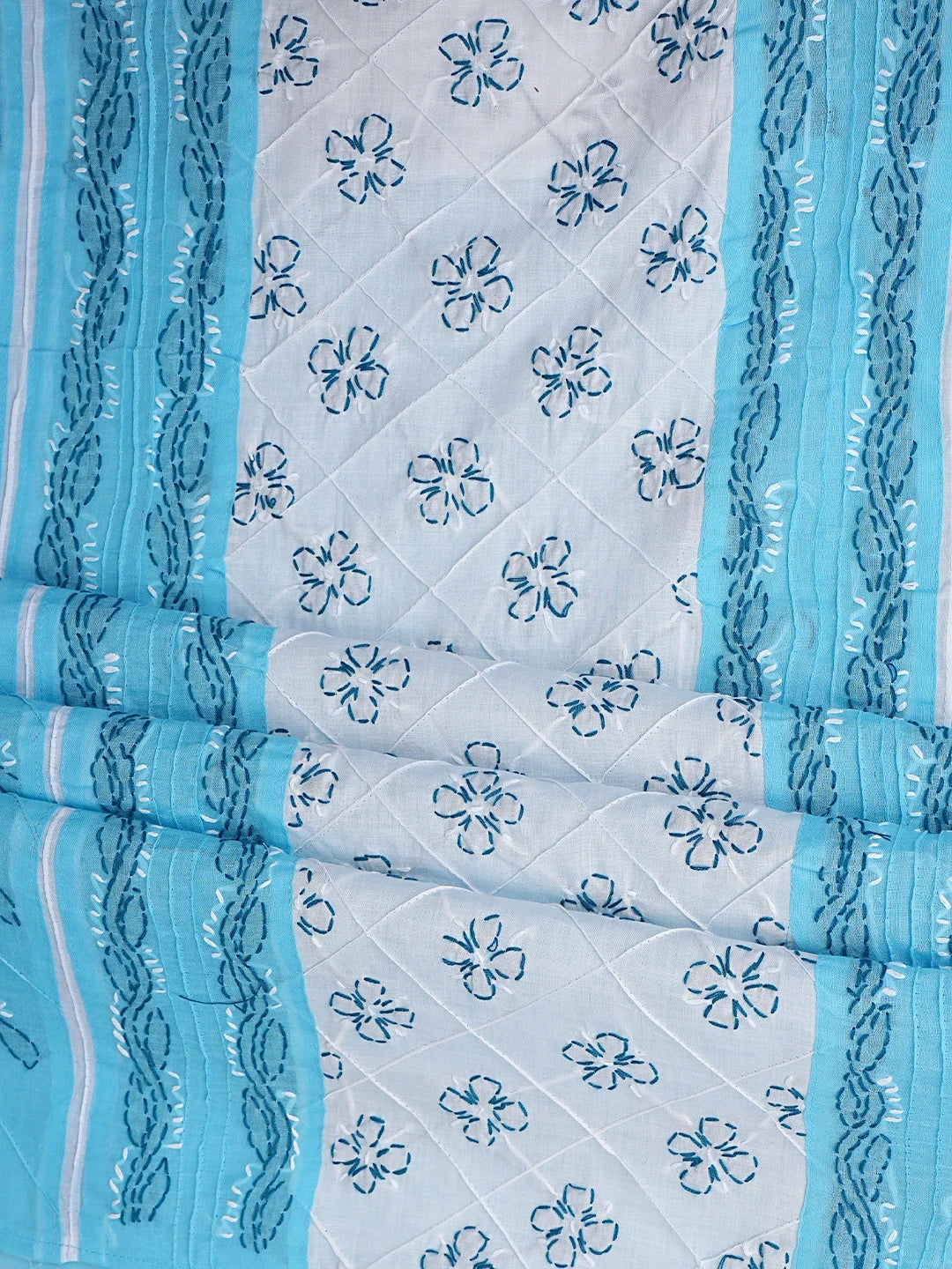 Ada Hand Embroidered Blue Cotton Lucknowi Chikankari Unstitched Suit Piece with Chiffon Dupatta 01A913266