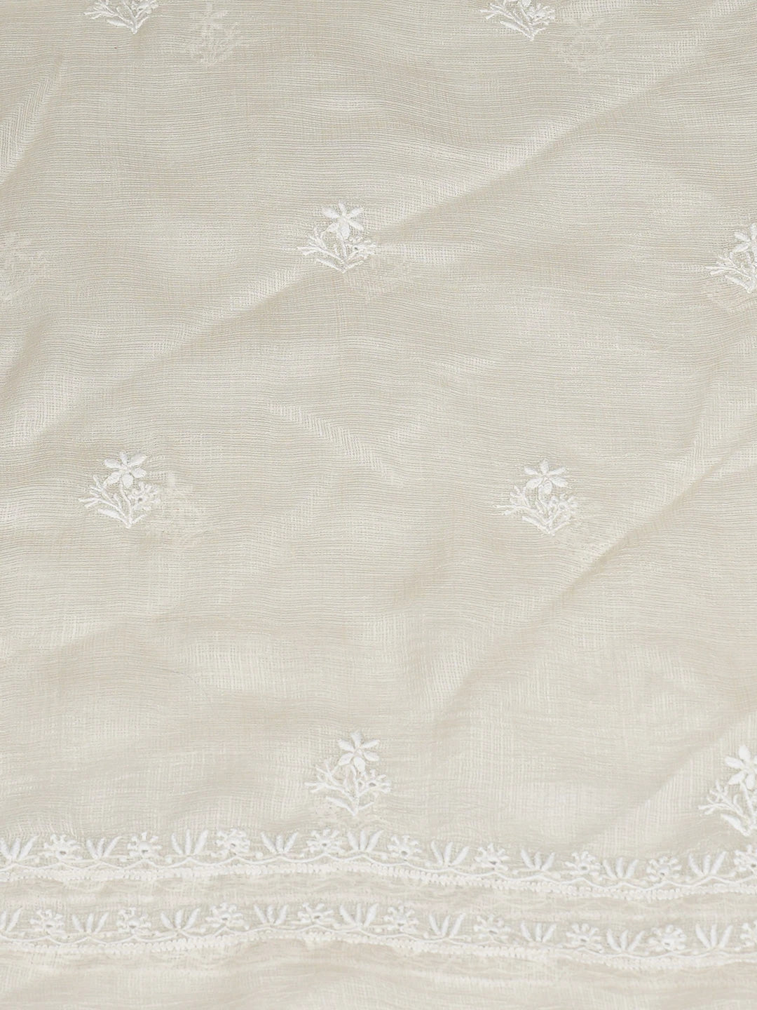 Ada Hand Embroidered Pearl Beige Kota Silk Lucknowi Chikankari Unstitched Kurta Dupatta Set 01A917838