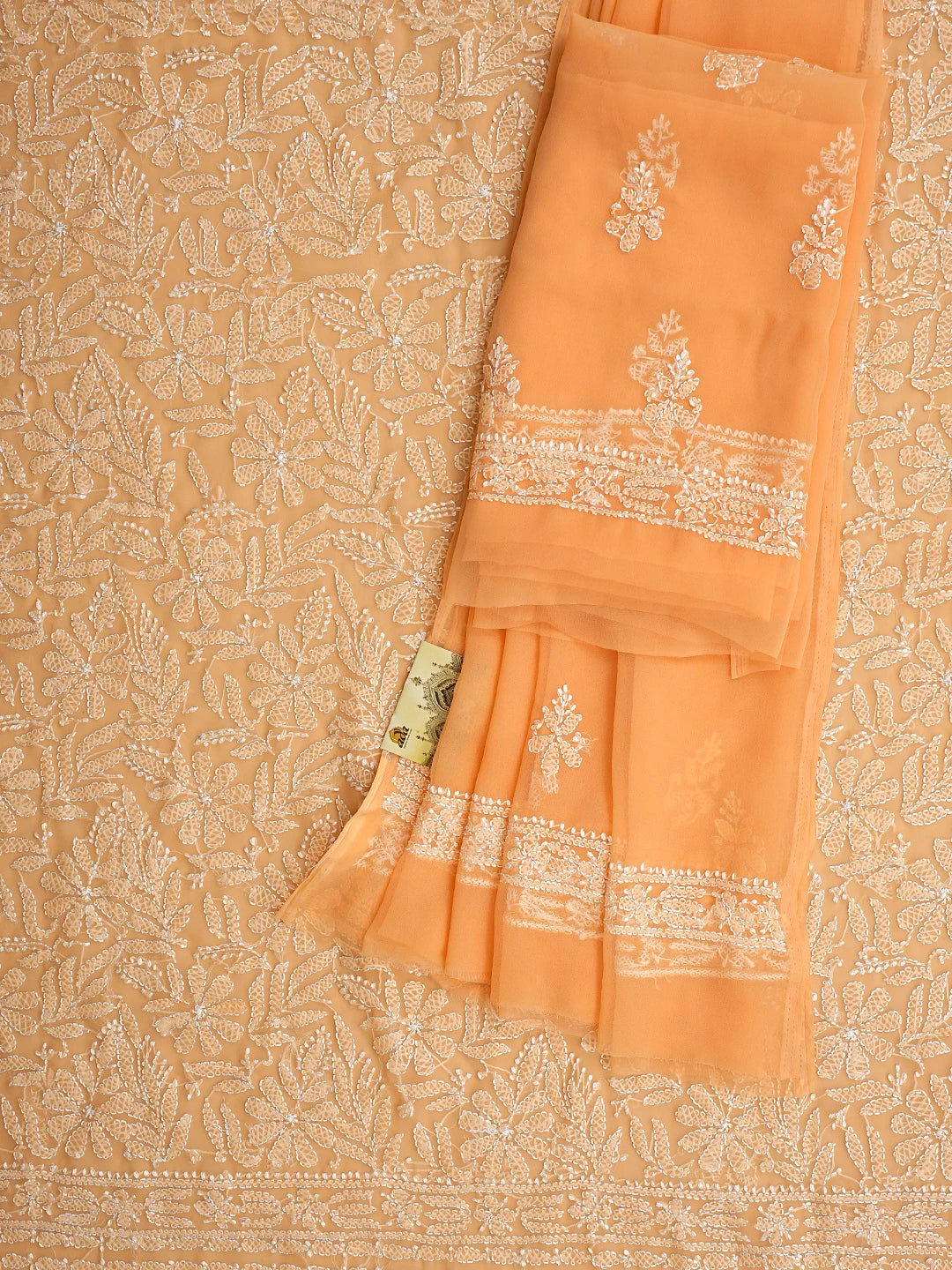 Ada Hand Embroidered Orange Georgette Lucknowi Chikankari Unstitched Suit Piece 01A916042