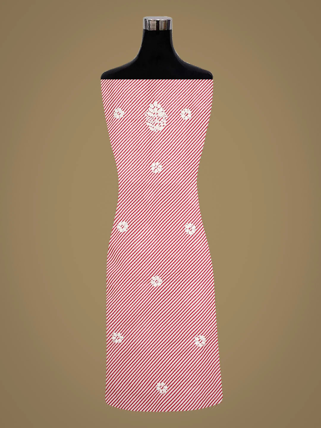 Ada Hand Embroidered Red Cotton Lucknowi Chikankari Unstitched Kurta Piece 01A892989