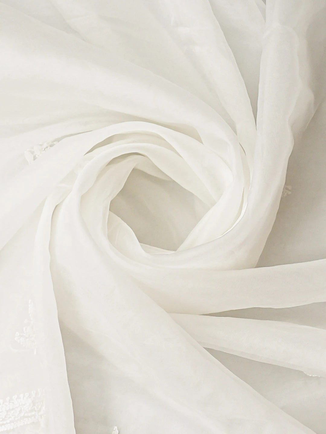 Ada Hand Embroidered White Organza Lucknowi Unstitched Chikankari Kurta Dupatta Set 01A907778