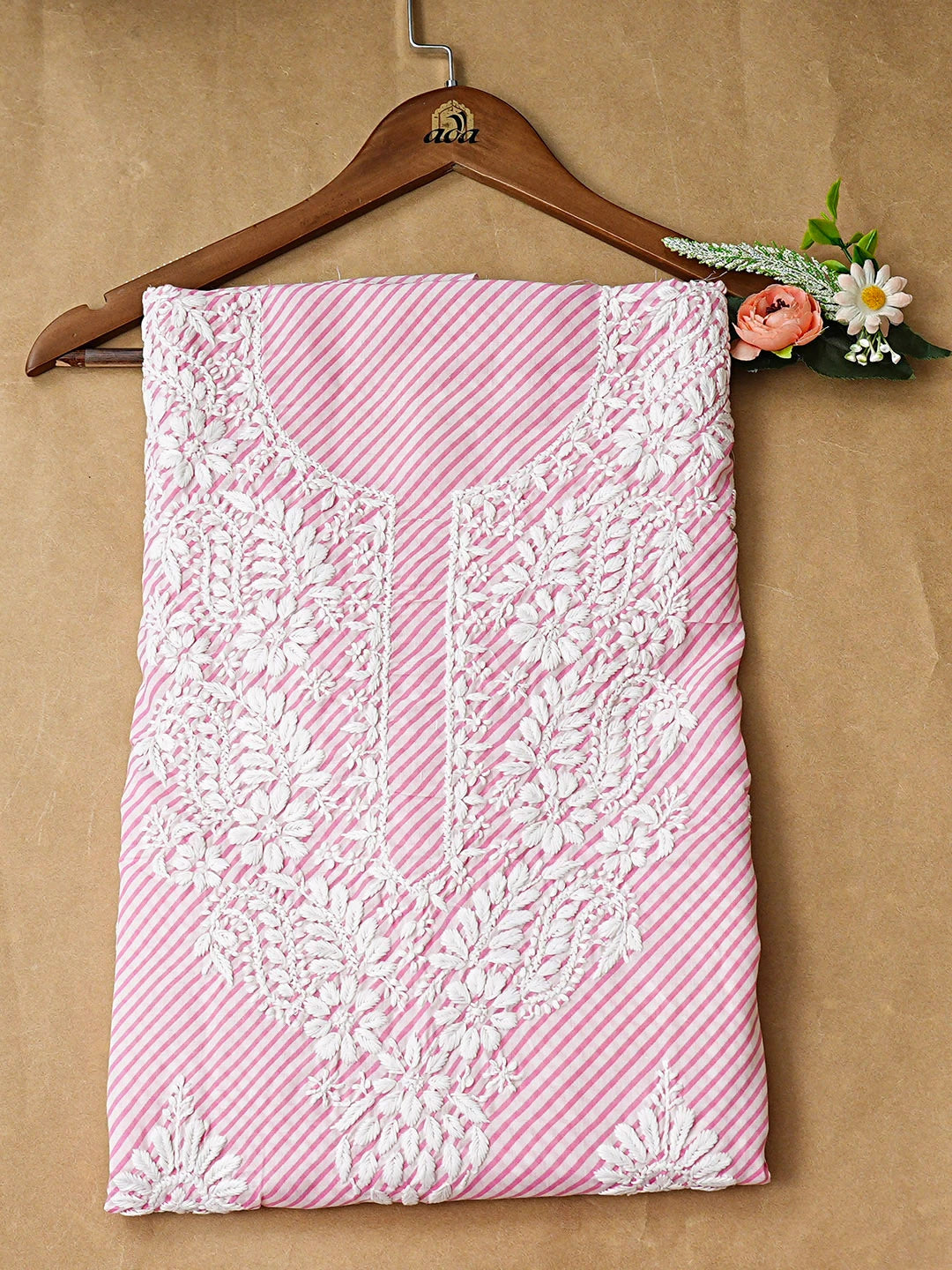 Ada Hand Embroidered Pink Cotton Lucknowi Unstitched Chikankari Kurta 01A893283