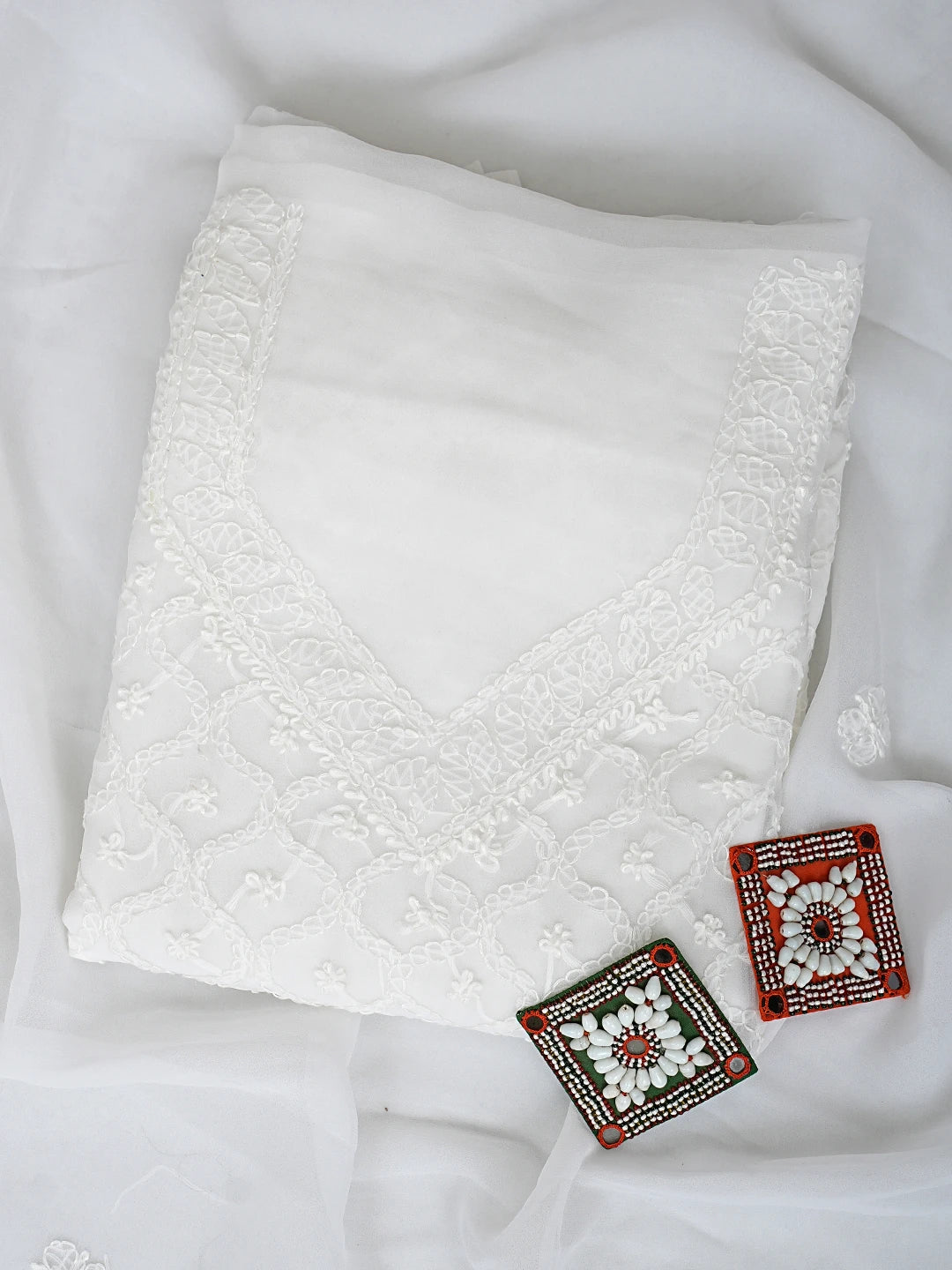 Ada Hand Embroidered White Georgette Lucknowi Chikankari Unstitched Suit Piece 01A879224