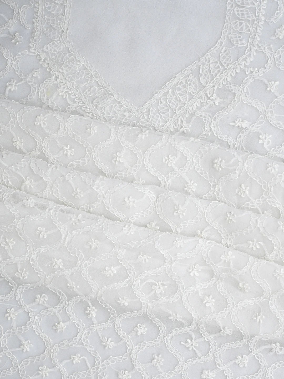 Ada Hand Embroidered White Georgette Lucknowi Chikankari Unstitched Suit Piece 01A879224