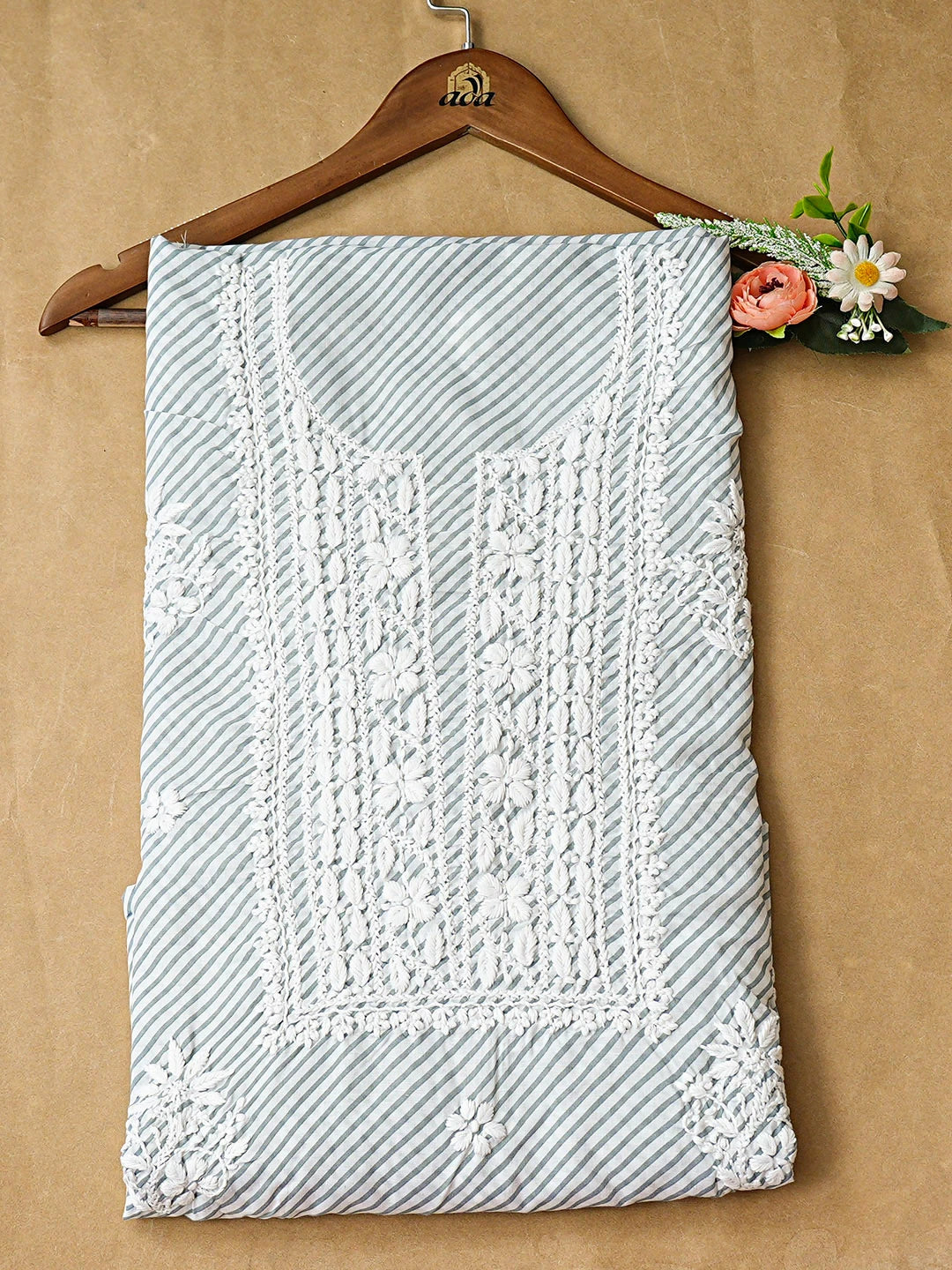 Ada Hand Embroidered Grey Cotton Lucknowi Unstitched Chikankari Kurta 01A893337