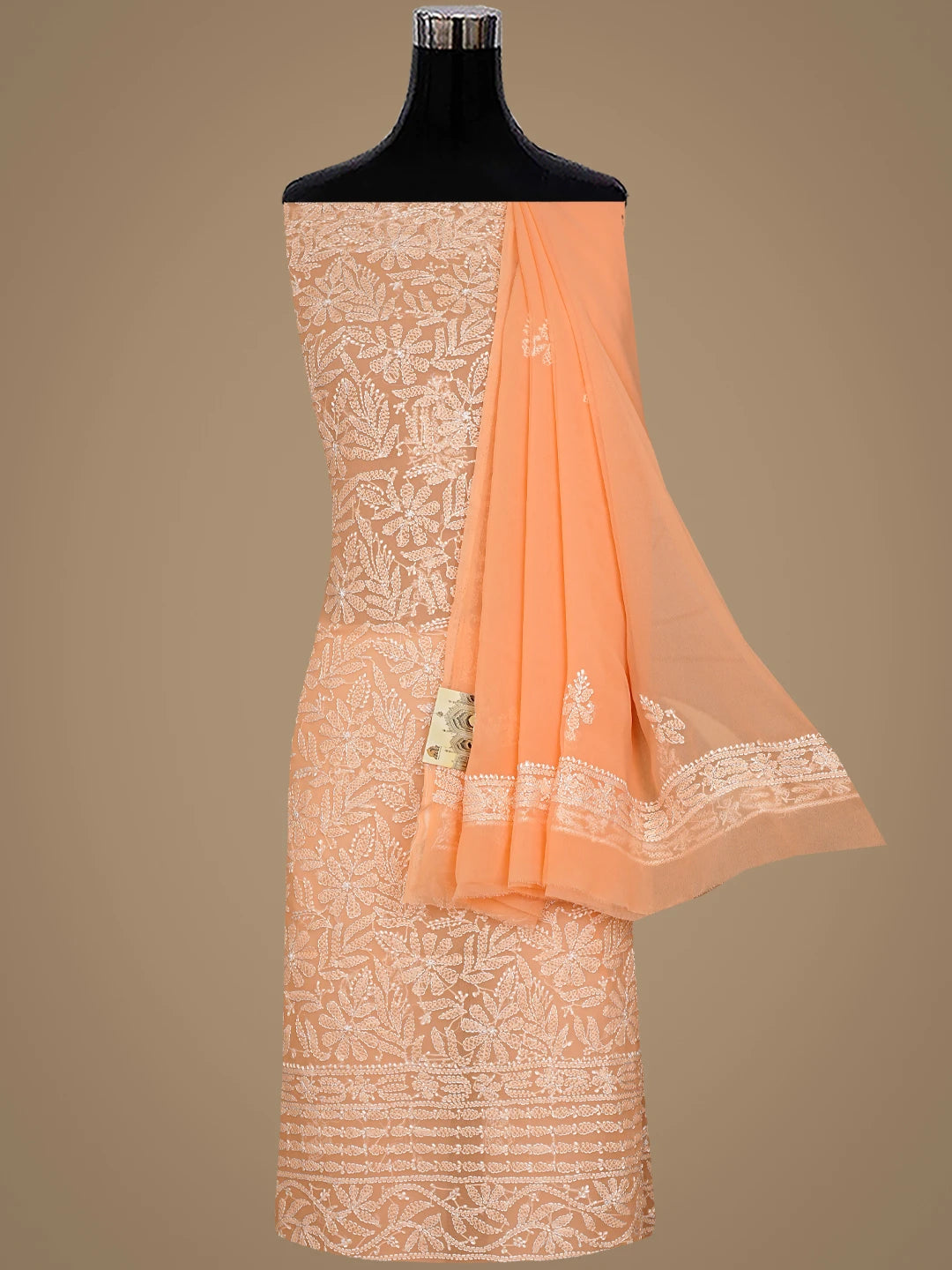 Ada Hand Embroidered Orange Georgette Lucknowi Chikankari Unstitched Suit Piece 01A916042