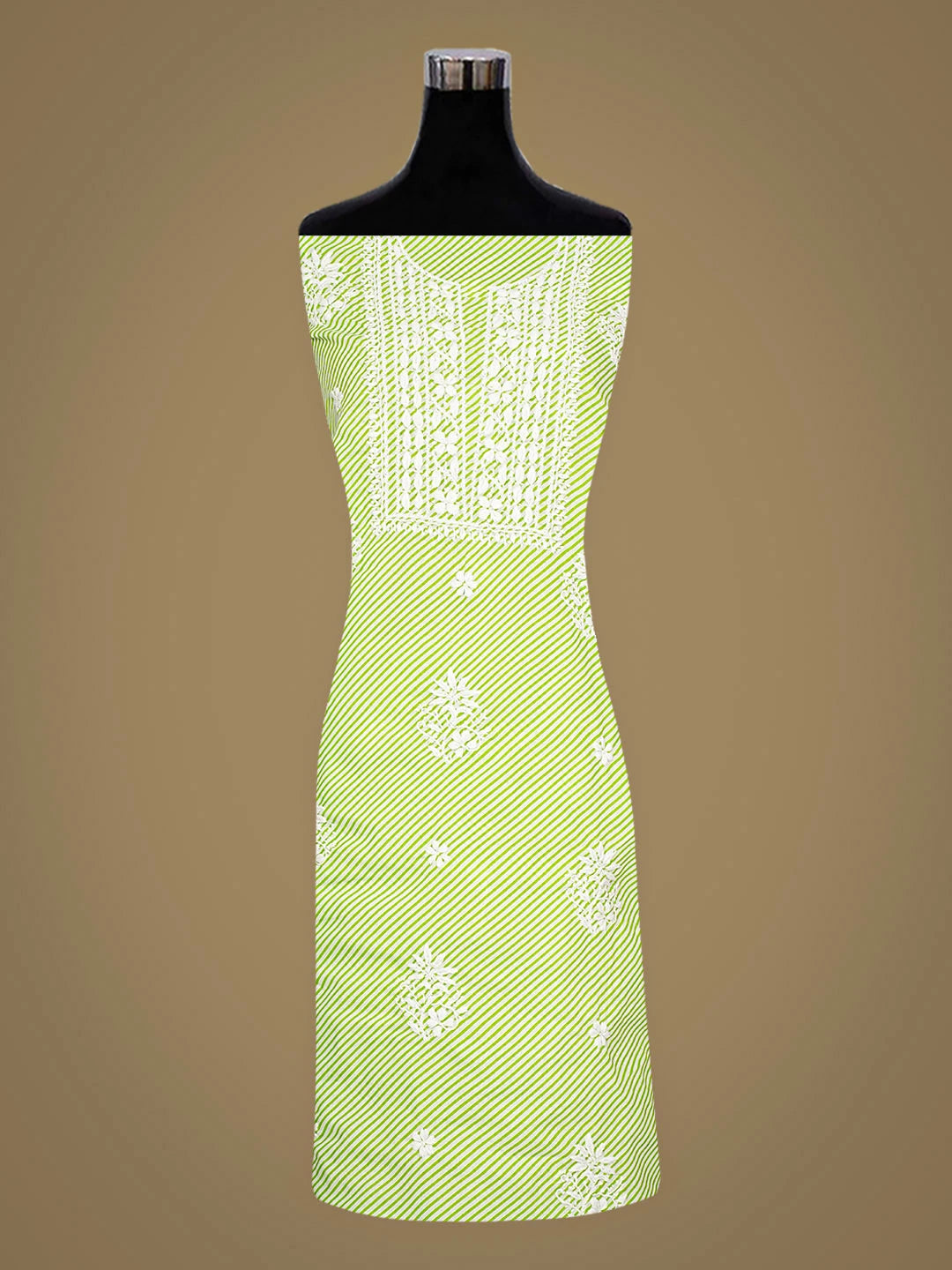 Ada Hand Embroidered Green Cotton Lucknowi Chikankari Unstitched Kurta 01A892965