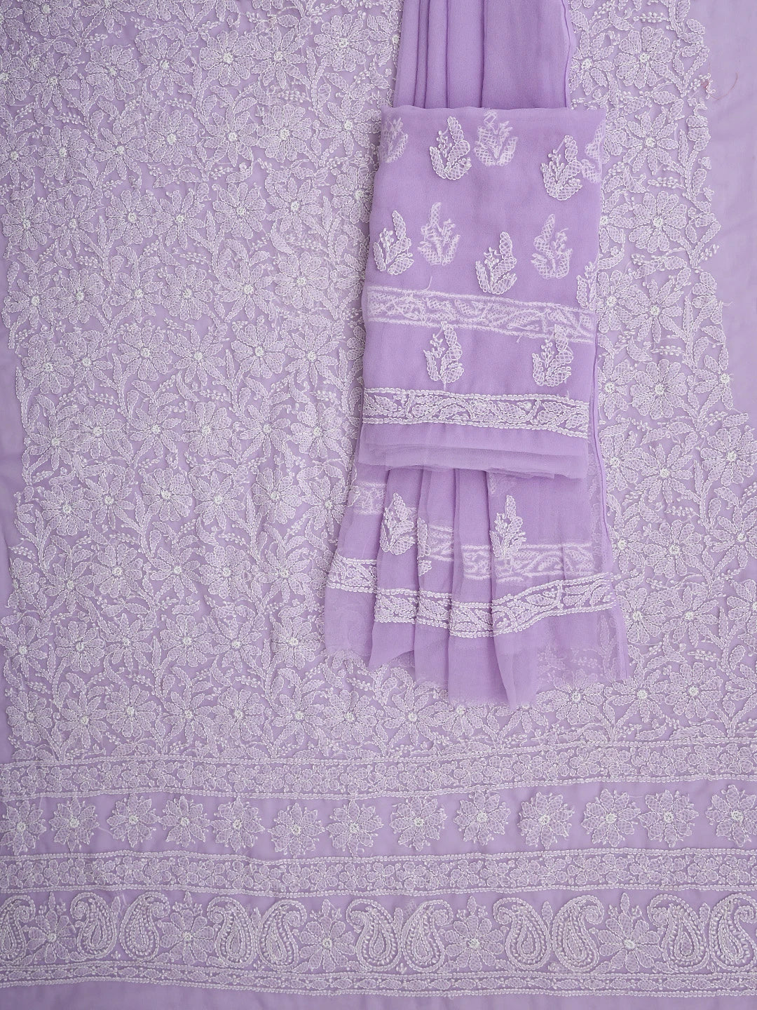 Ada Hand Embroidered Lavender Purple Faux Georgette Lucknowi Chikankari Unstitched Suit Piece 01A915227