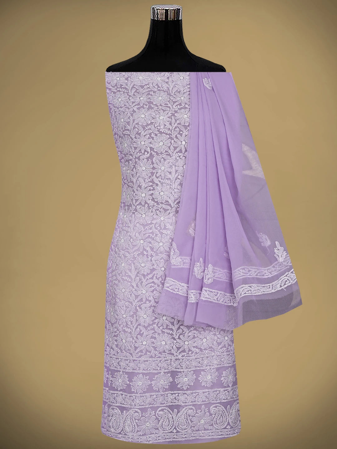Ada Hand Embroidered Lavender Purple Faux Georgette Lucknowi Chikankari Unstitched Suit Piece 01A915227