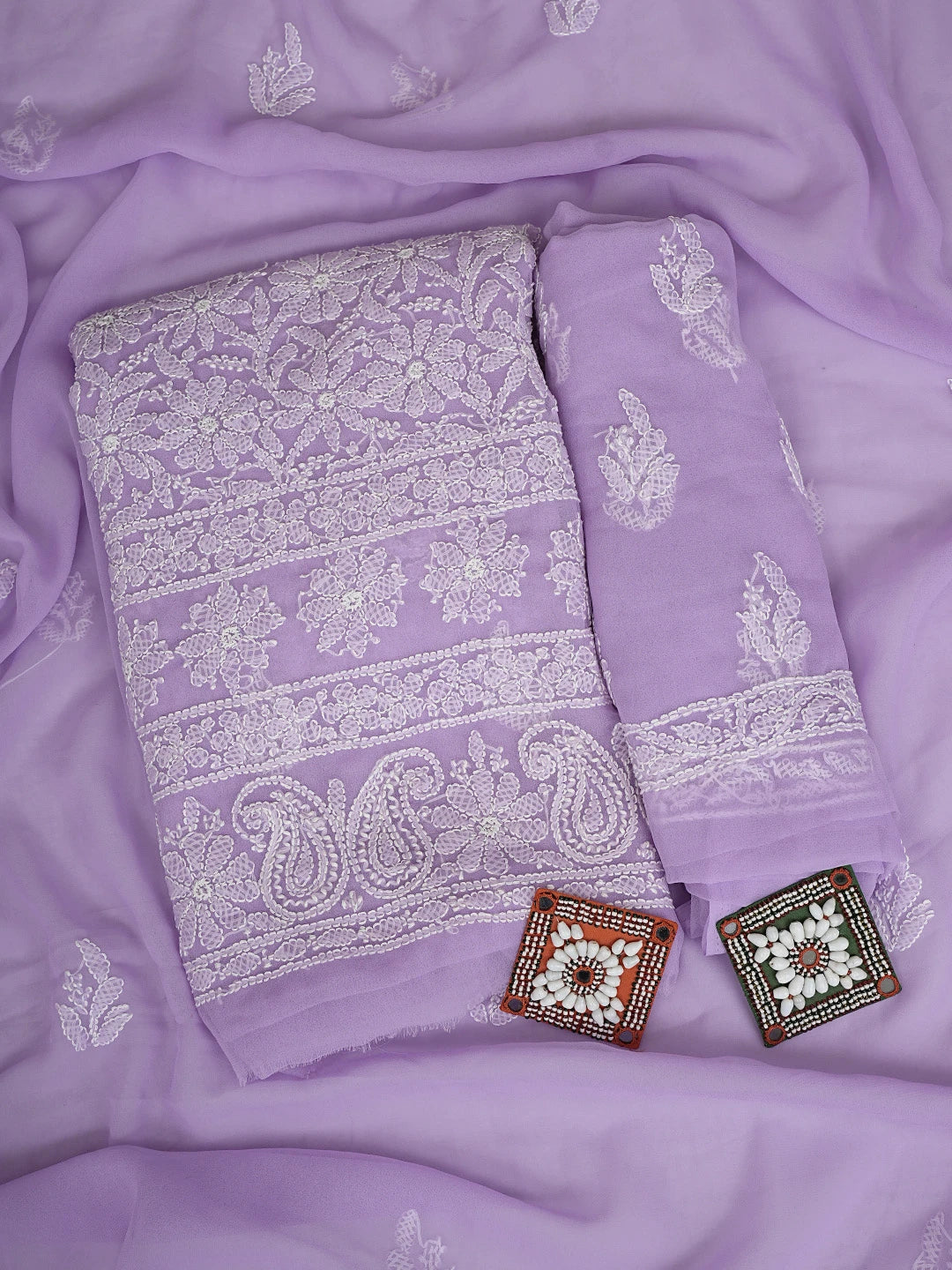 Ada Hand Embroidered Lavender Purple Faux Georgette Lucknowi Chikankari Unstitched Suit Piece 01A915227