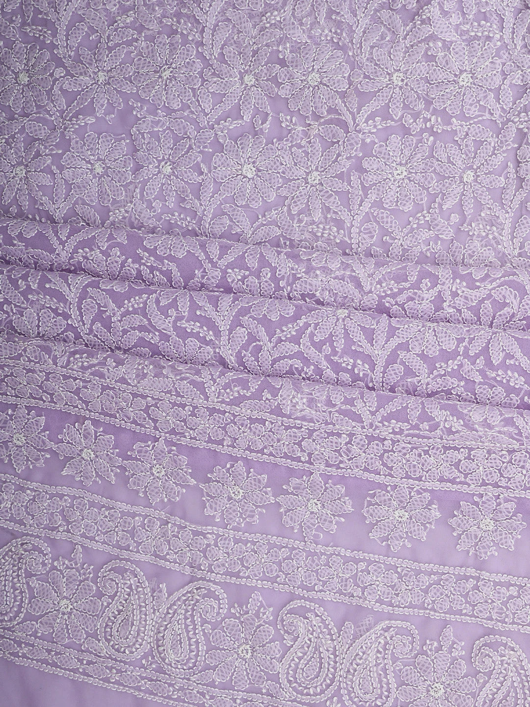 Ada Hand Embroidered Lavender Purple Faux Georgette Lucknowi Chikankari Unstitched Suit Piece 01A915227