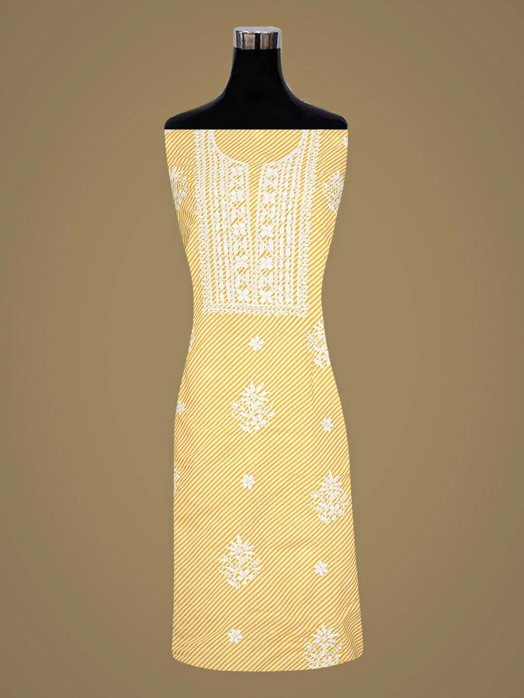 Ada Hand Embroidered Yellow Cotton Lucknowi Chikankari Unstitched Kurta 01A893304