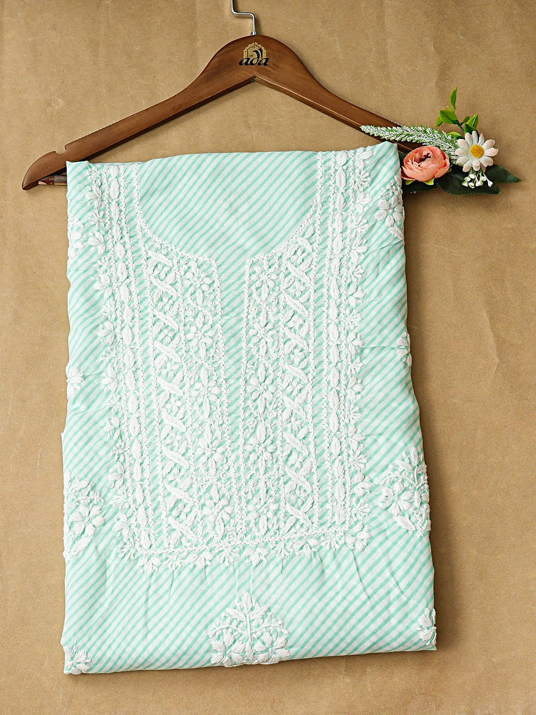 Ada Hand Embroidered Sea Green Cotton Lucknowi Chikankari Unstitched Kurta 01A893452