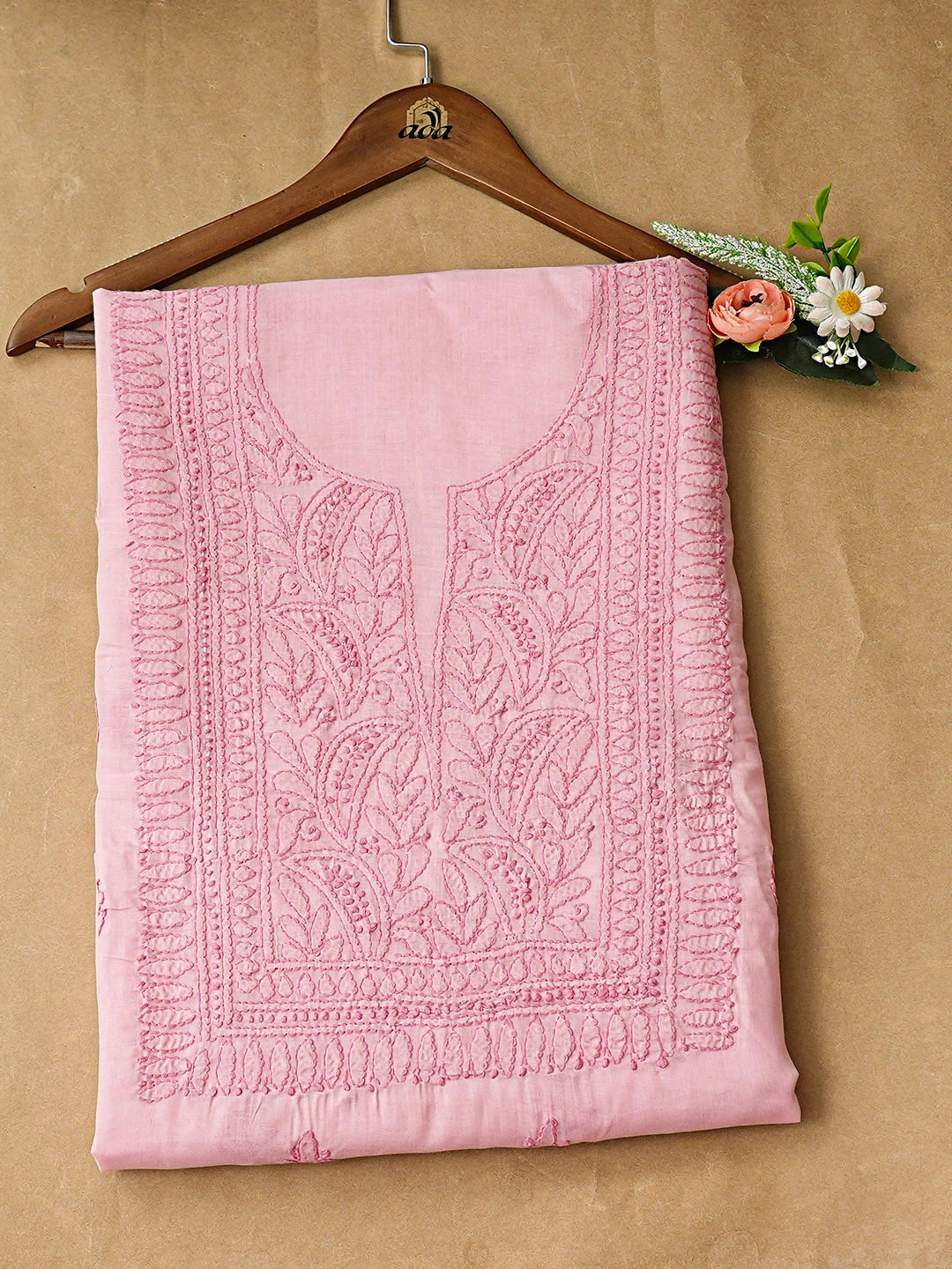Ada Hand Embroidered Dusty Pink Cotton Lucknowi Chikankari Unstitched Kurta 01A916525