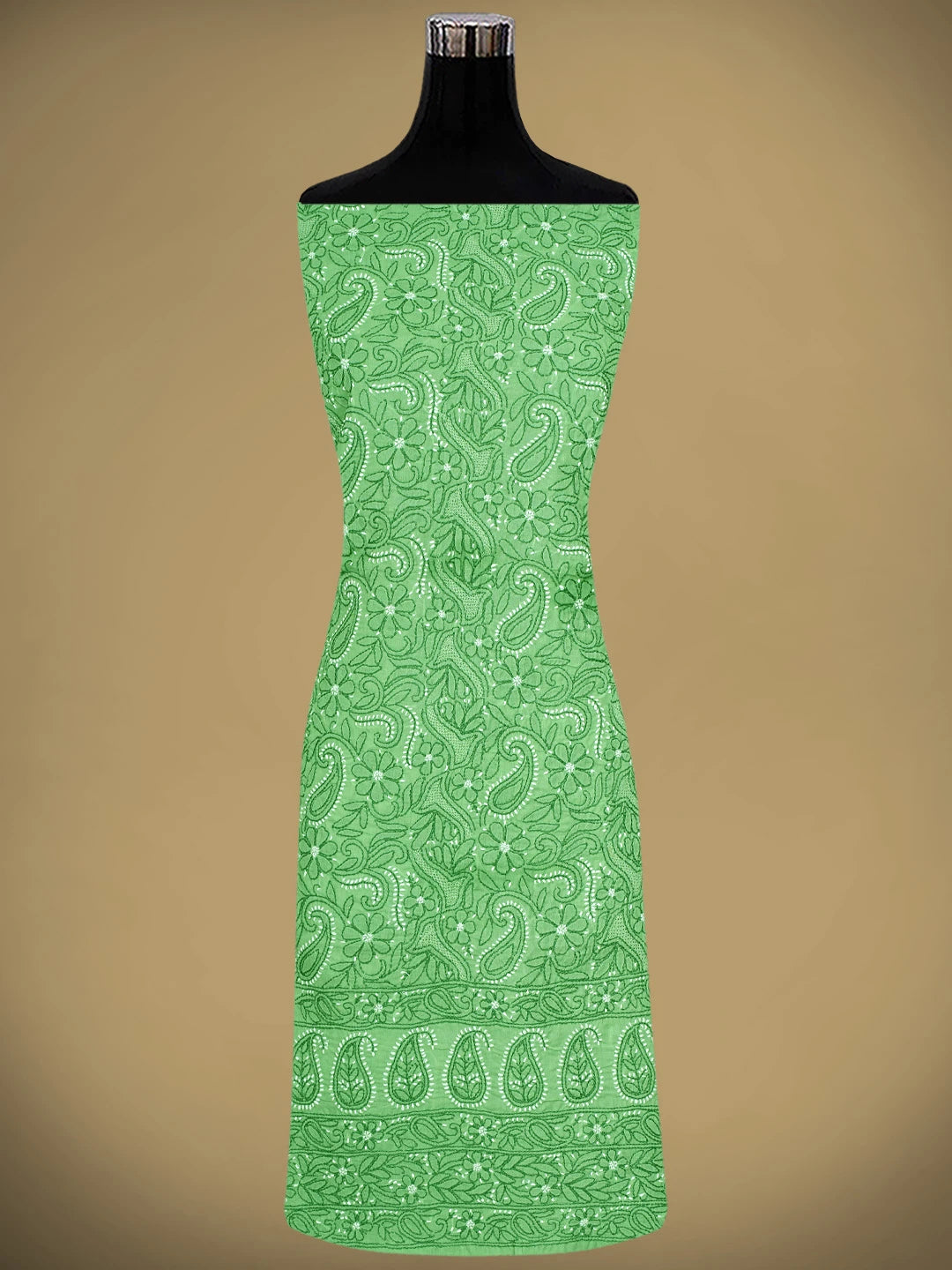 Ada Hand Embroidered Willow Green Cotton Lucknowi Chikankari Unstitched Suit Piece 01A919465