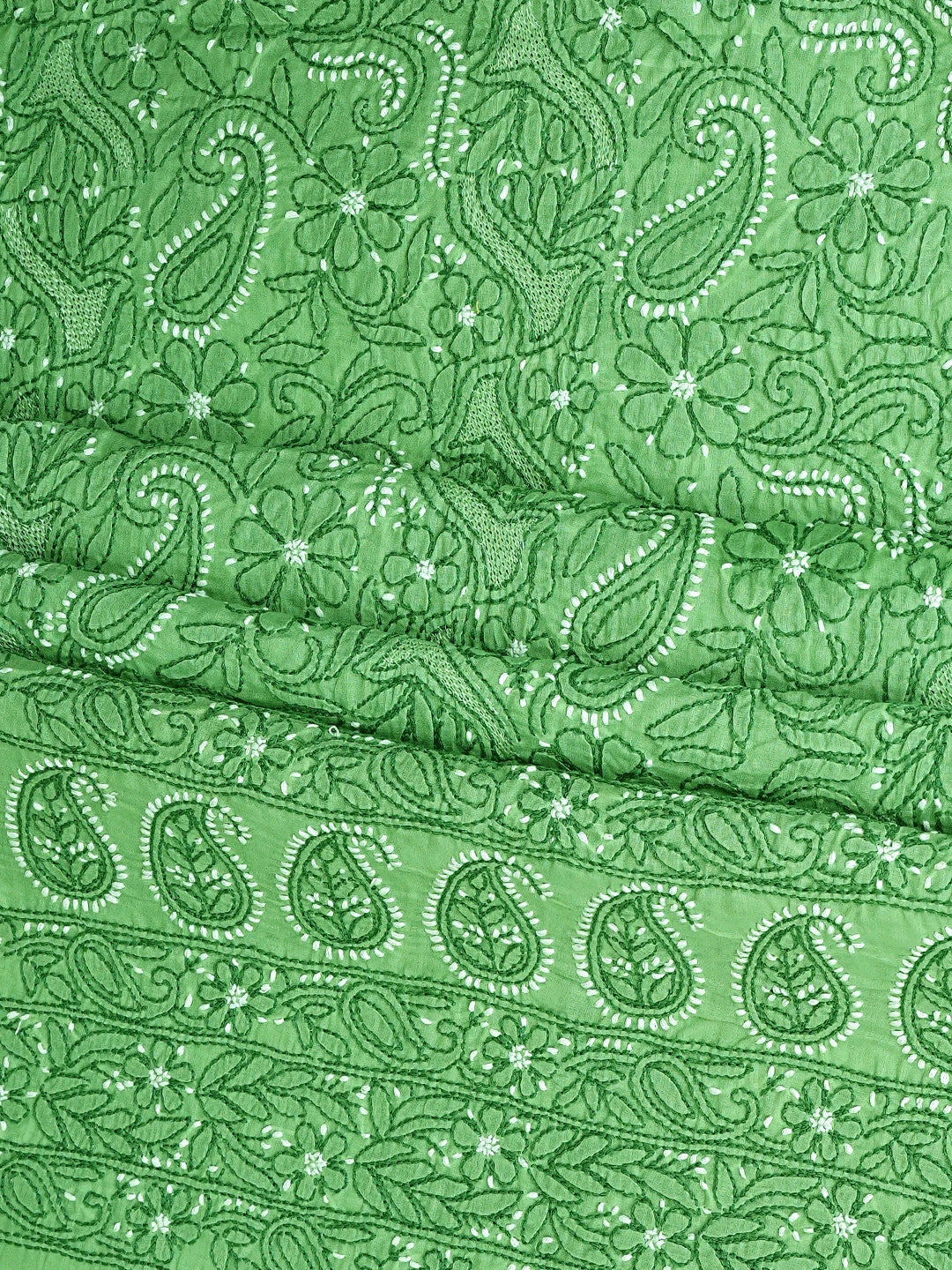 Ada Hand Embroidered Willow Green Cotton Lucknowi Chikankari Unstitched Suit Piece 01A919465