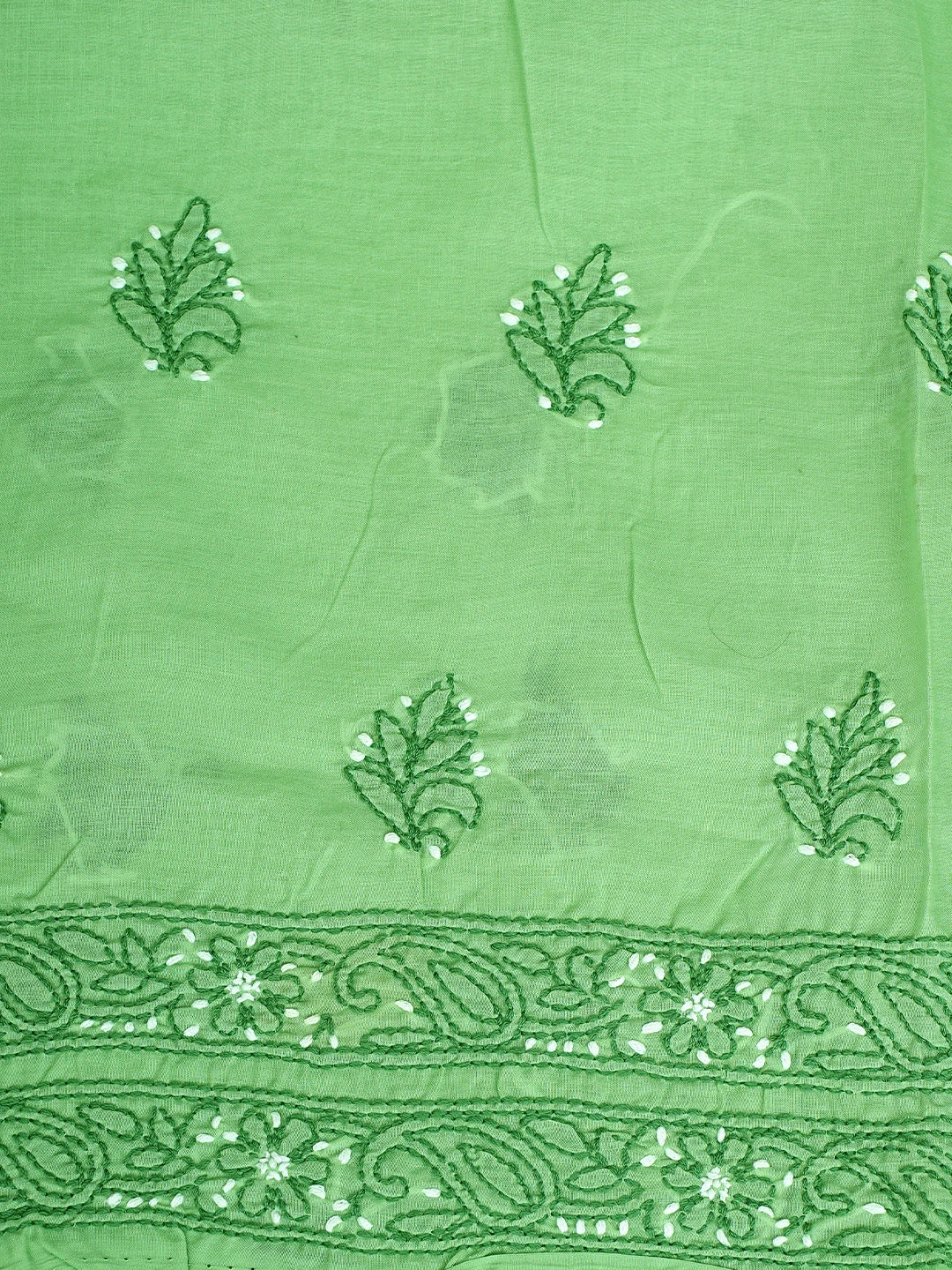 Ada Hand Embroidered Willow Green Cotton Lucknowi Chikankari Unstitched Suit Piece 01A919465