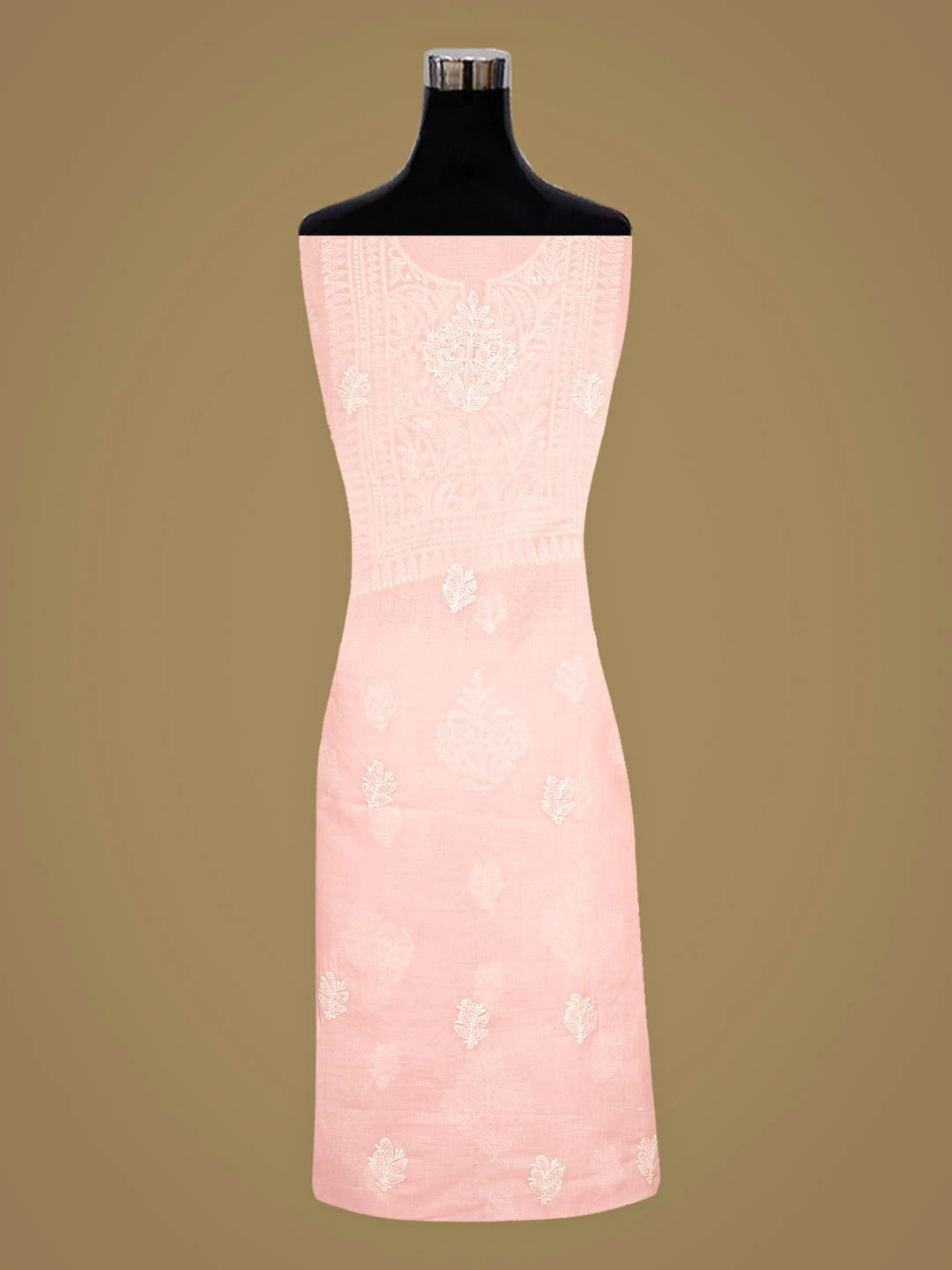 Ada Hand Embroidered Peach Cotton Lucknowi Chikankari Unstitched Kurta 01A916506