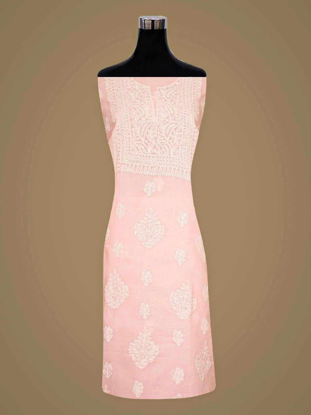Ada Hand Embroidered Peach Cotton Lucknowi Chikankari Unstitched Kurta 01A916506