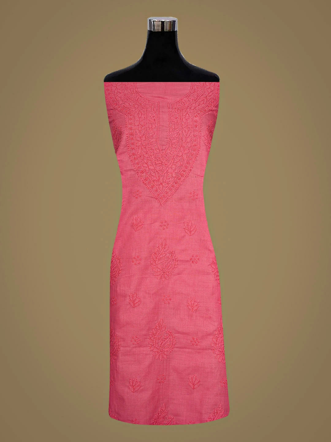Ada Hand Embroidered Carrot Pink Cotton Lucknowi Chikankari Unstitched Kurta 01A917910