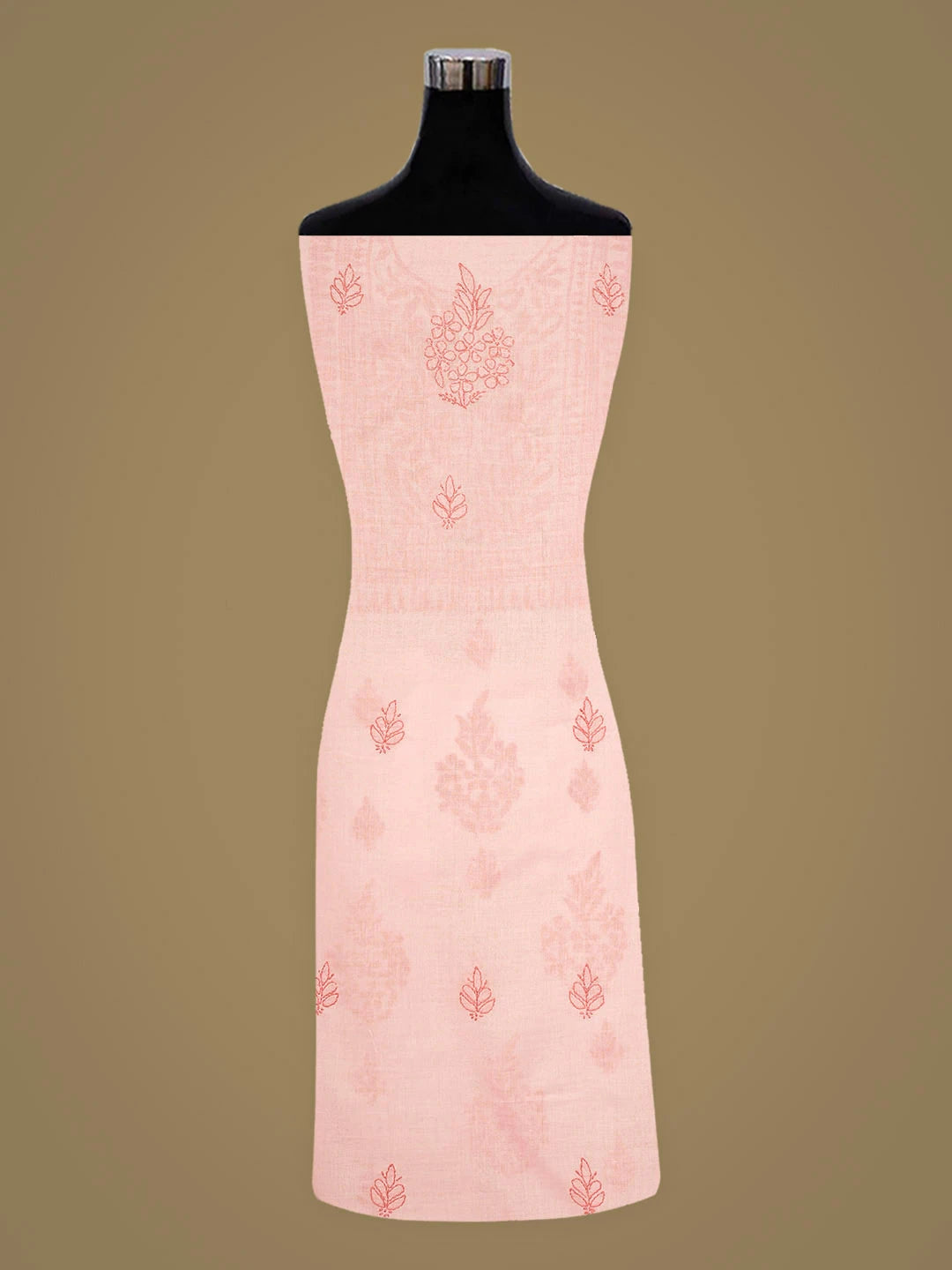 Ada Hand Embroidered Peach Cotton Lucknowi Chikankari Unstitched Kurta 01A916510