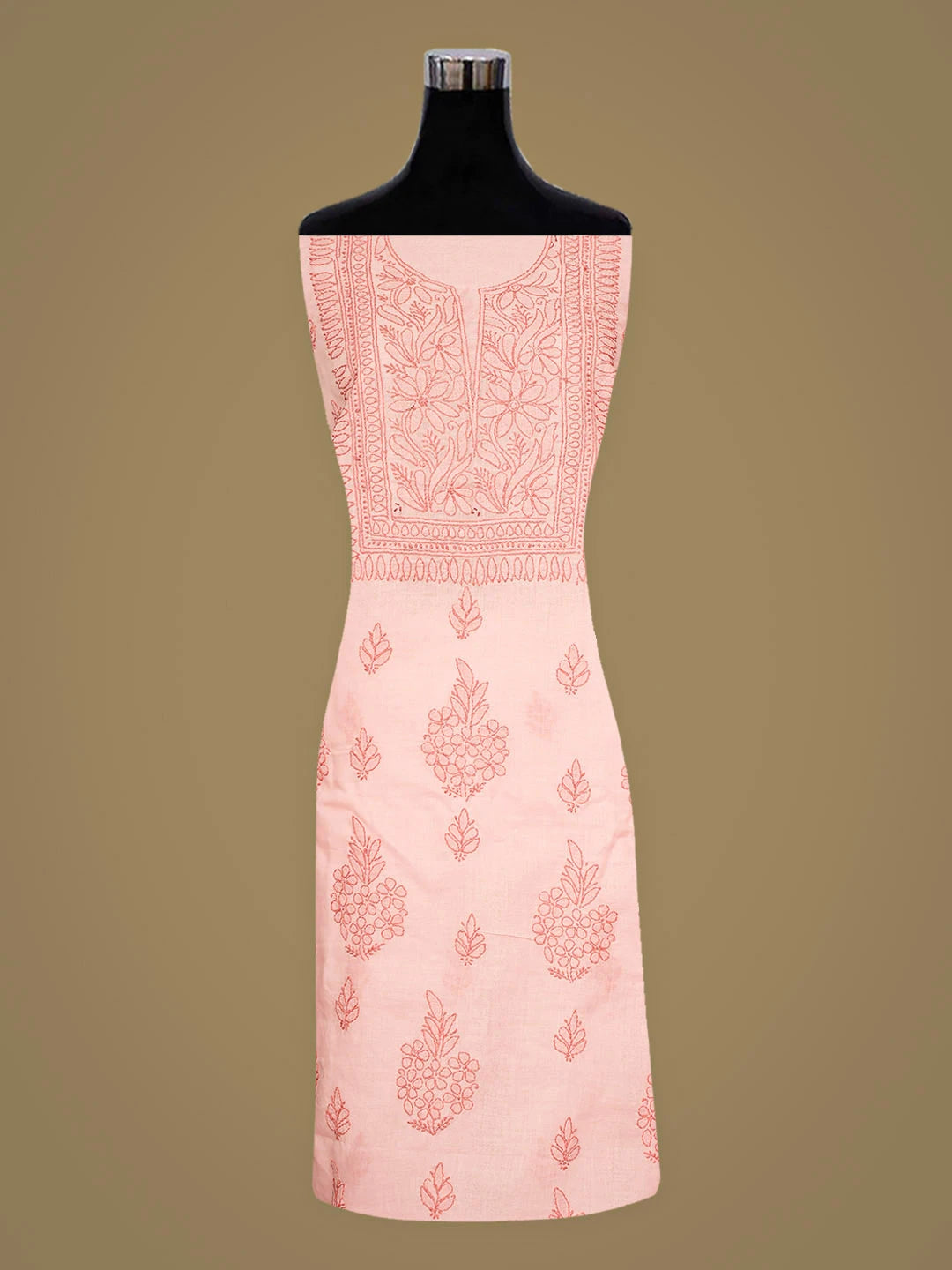 Ada Hand Embroidered Peach Cotton Lucknowi Chikankari Unstitched Kurta 01A916510