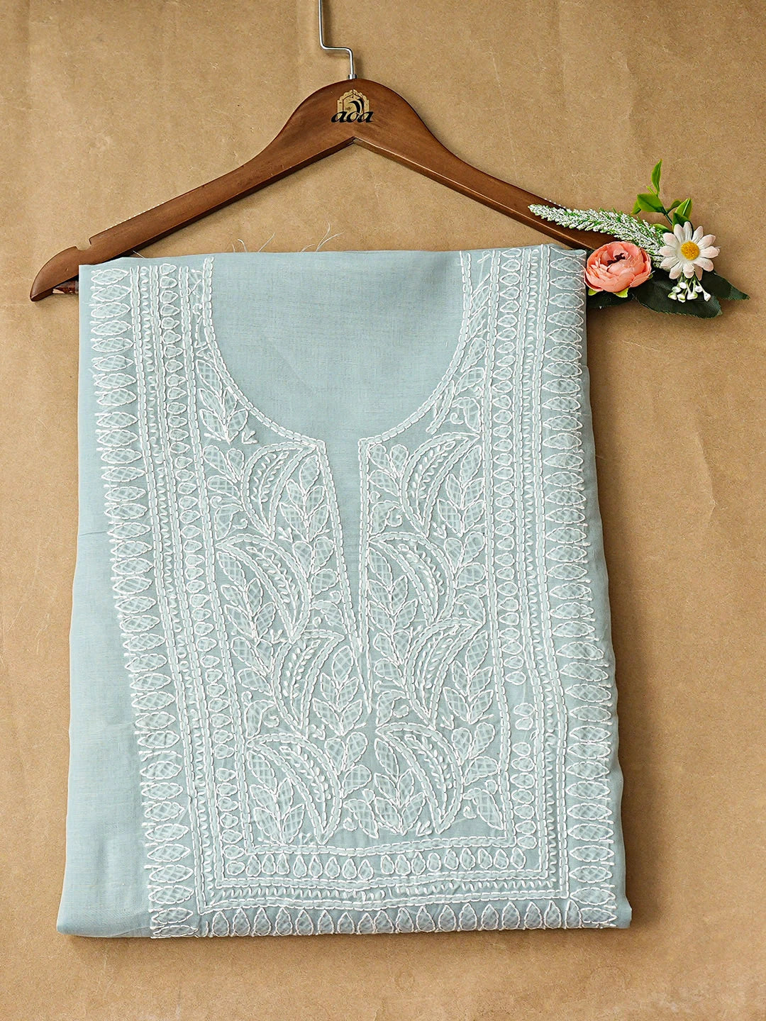 Ada Hand Embroidered Grey Cotton Lucknowi Chikankari Unstitched Kurta 01A916500