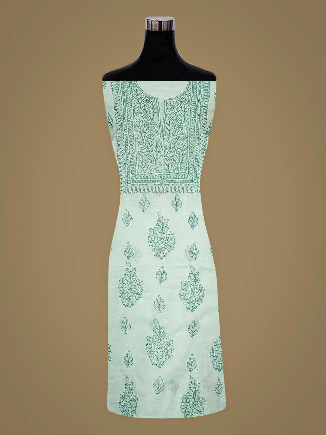 Ada Hand Embroidered Sea Green Cotton Lucknowi Chikankari Unstitched Kurta 01A916483