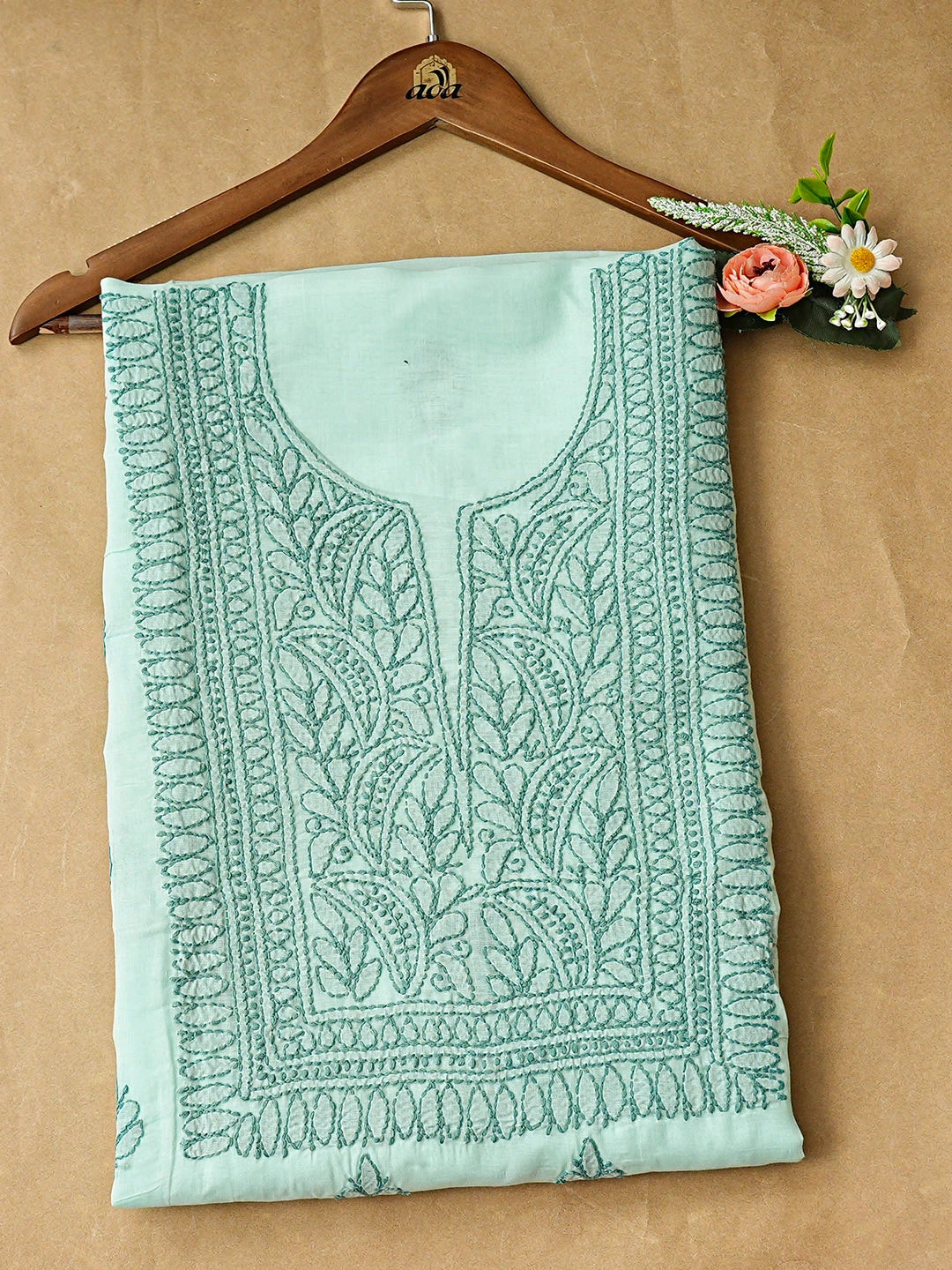 Ada Hand Embroidered Sea Green Cotton Lucknowi Chikankari Unstitched Kurta 01A916483