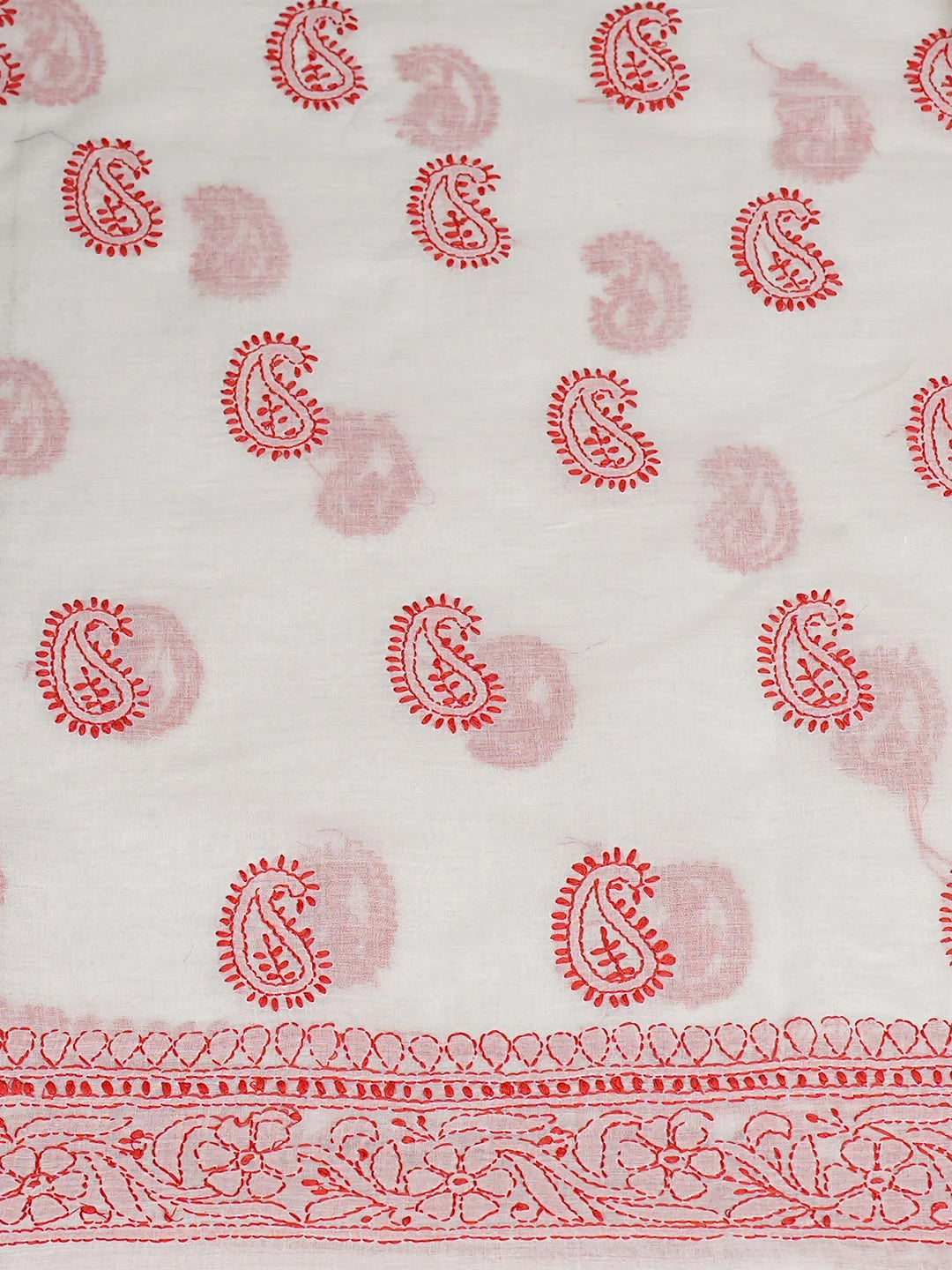Ada Hand Embroidered White Cotton Lucknowi Chikankari Unstitched Kurta 01A898554