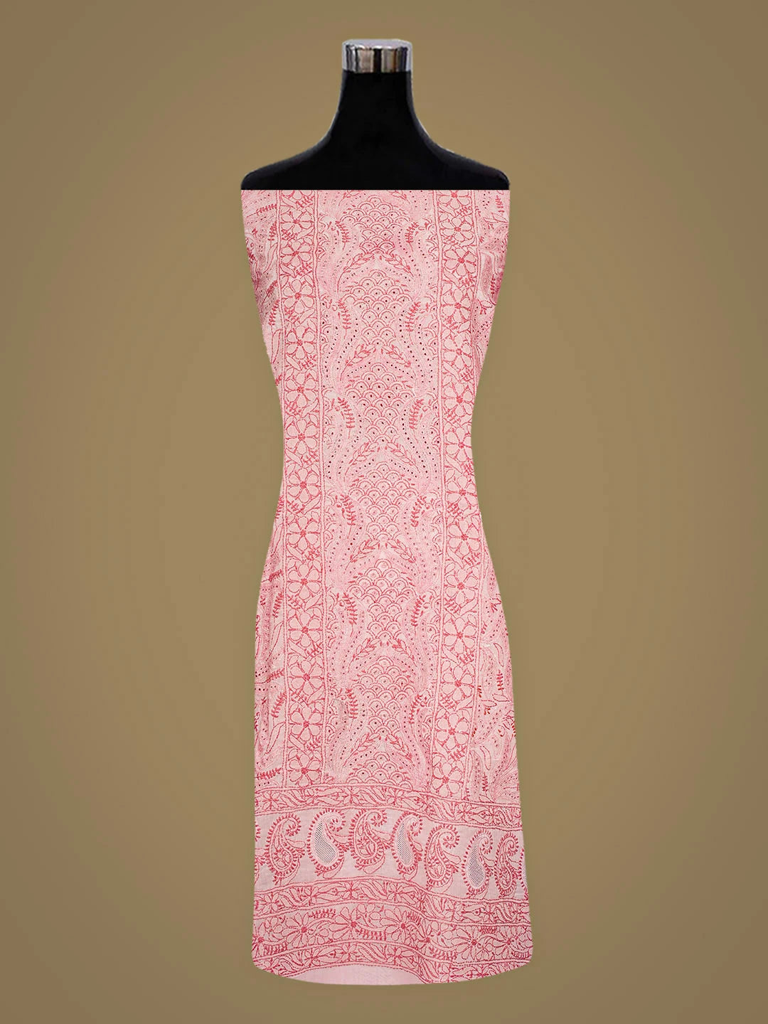 Ada Hand Embroidered Pink Cotton Lucknowi Chikankari Unstitched Kurta 01A898601
