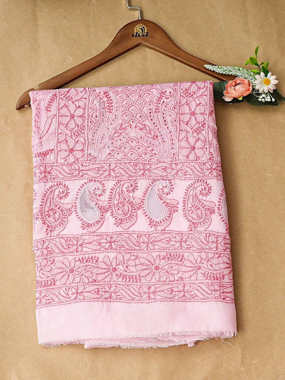 Ada Hand Embroidered Pink Cotton Lucknowi Chikankari Unstitched Kurta 01A898601