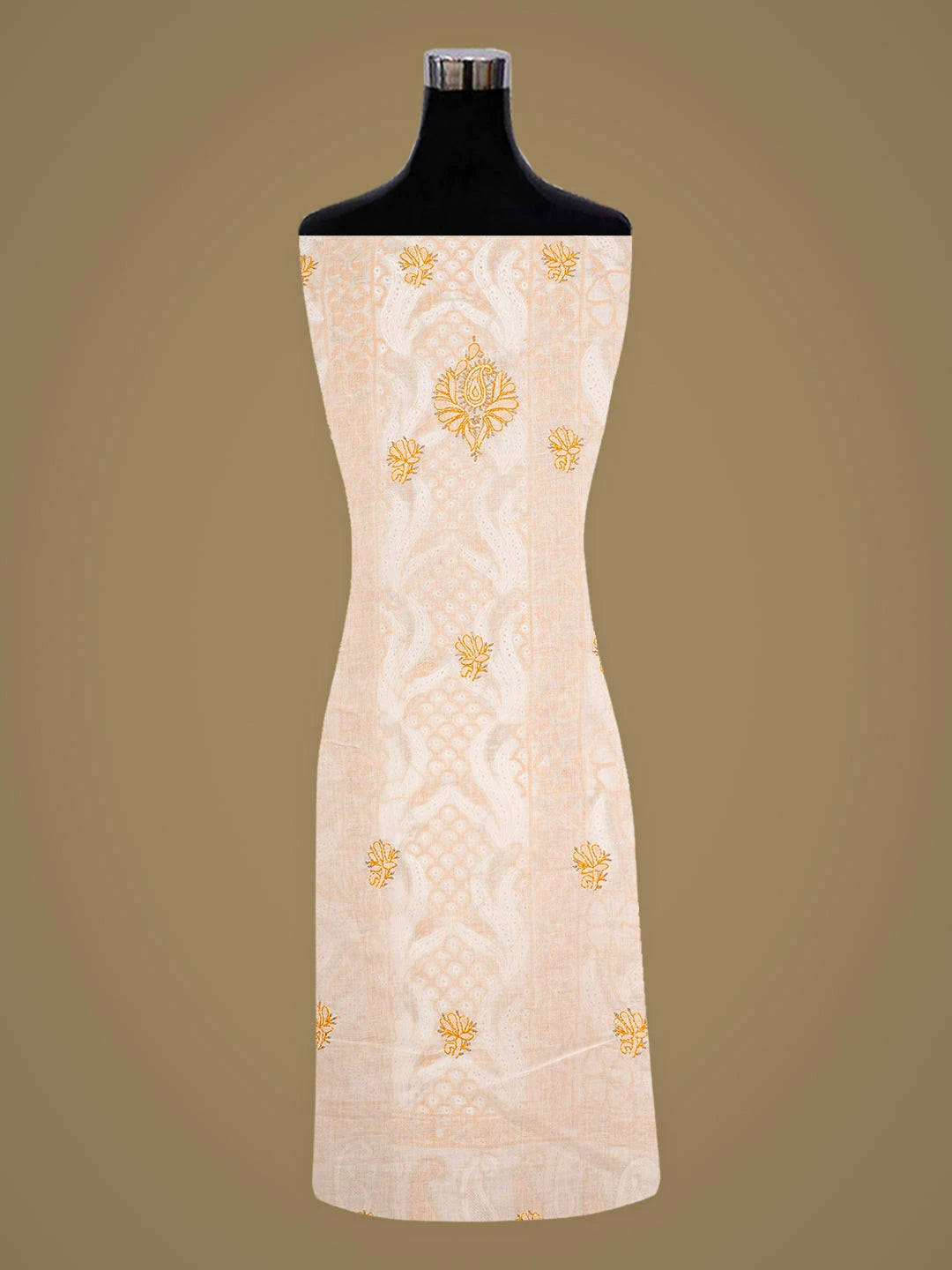 Ada Hand Embroidered White Cotton Lucknowi Chikankari Unstitched Kurta 01A898549