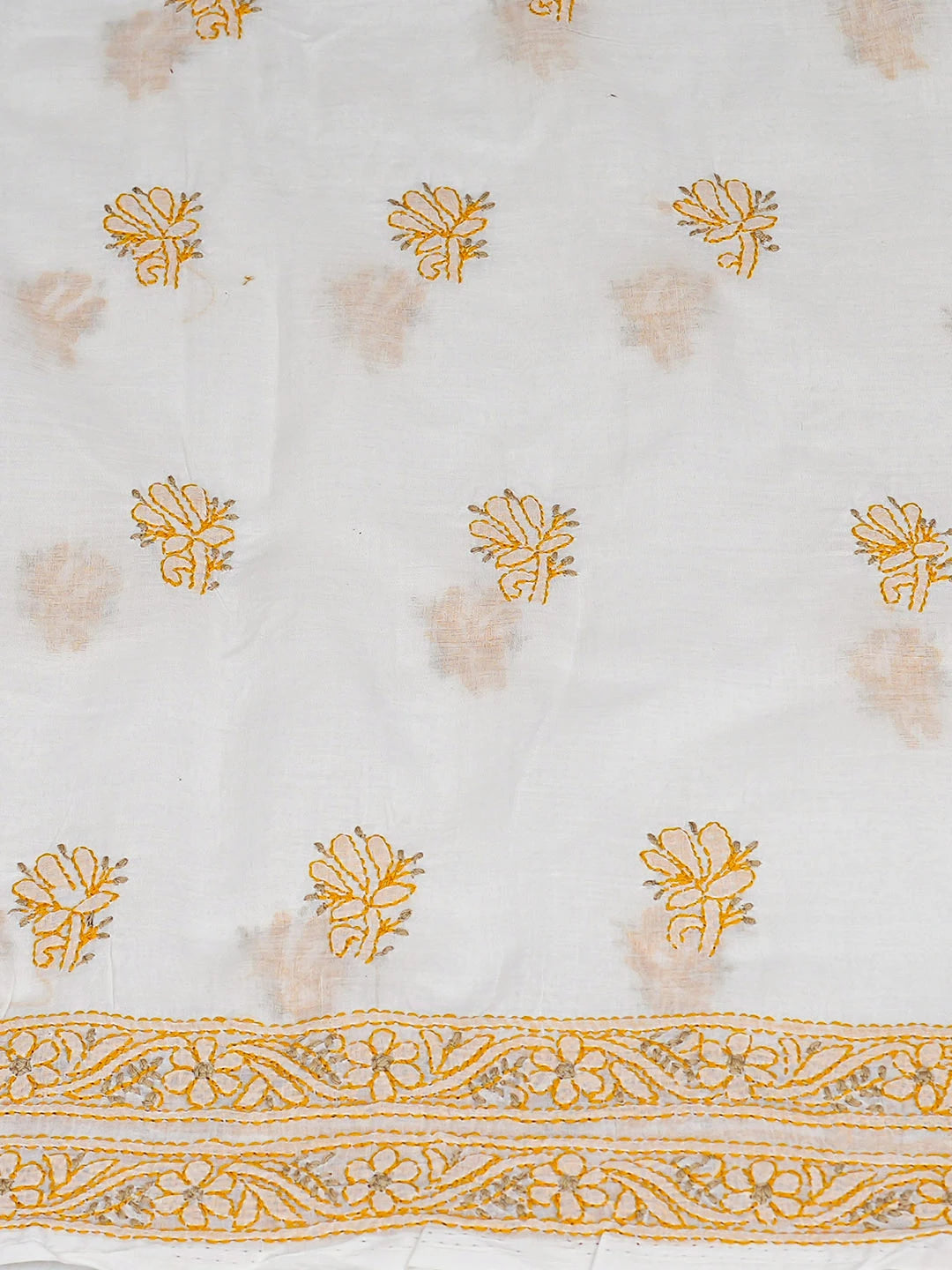 Ada Hand Embroidered White Cotton Lucknowi Chikankari Unstitched Kurta 01A898549