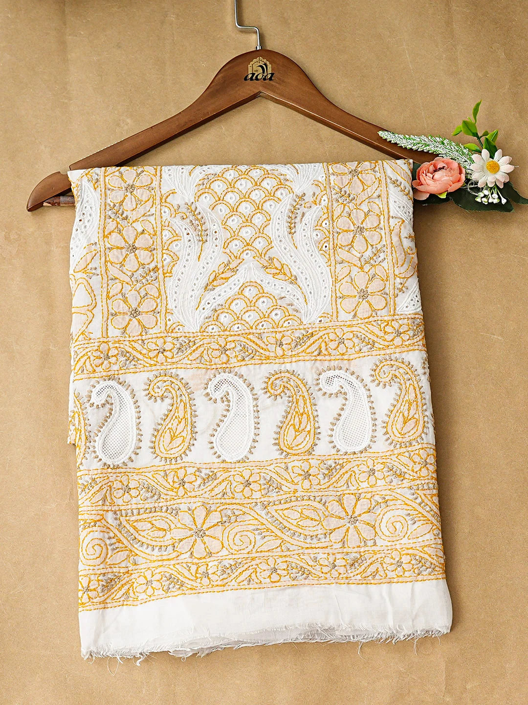 Ada Hand Embroidered White Cotton Lucknowi Chikankari Unstitched Kurta 01A898549