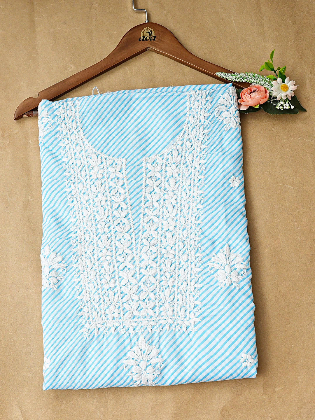 Ada Hand Embroidered Blue Cotton Lucknowi Unstitched Chikankari Kurta 01A892970