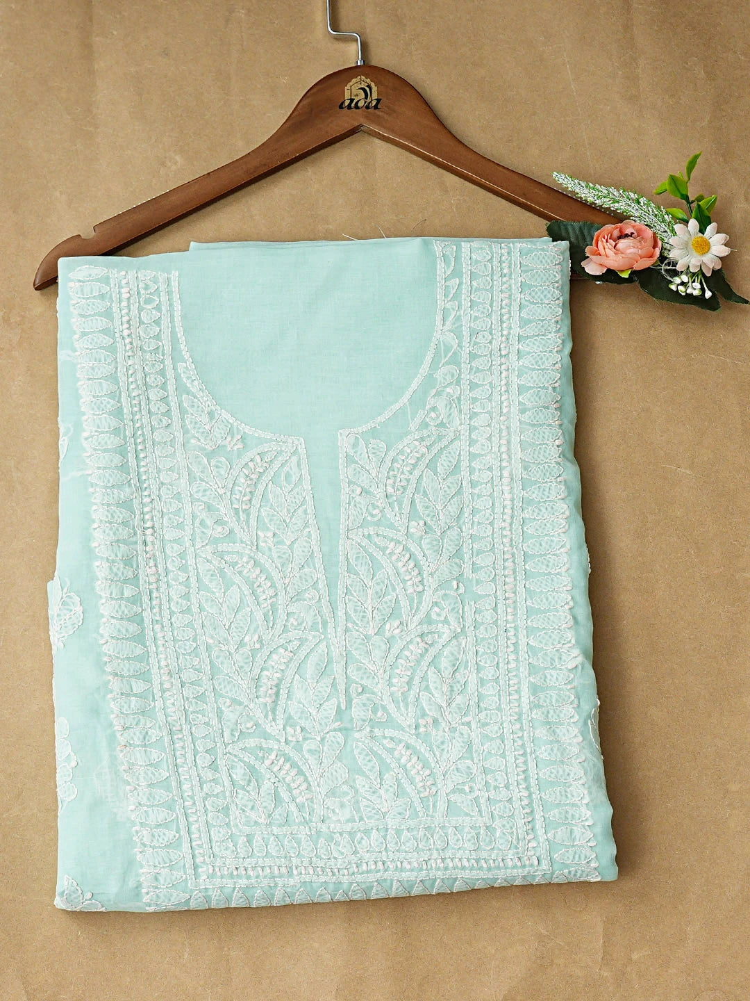 Ada Hand Embroidered Sea Green Cotton Lucknowi Chikankari Unstitched Kurta 01A916478